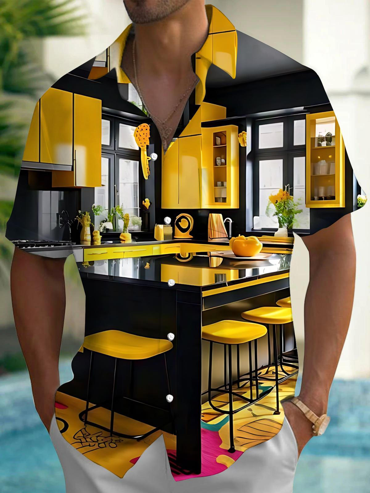 Kitchen Art Print Men's Pocket Short Sleeve Shirts