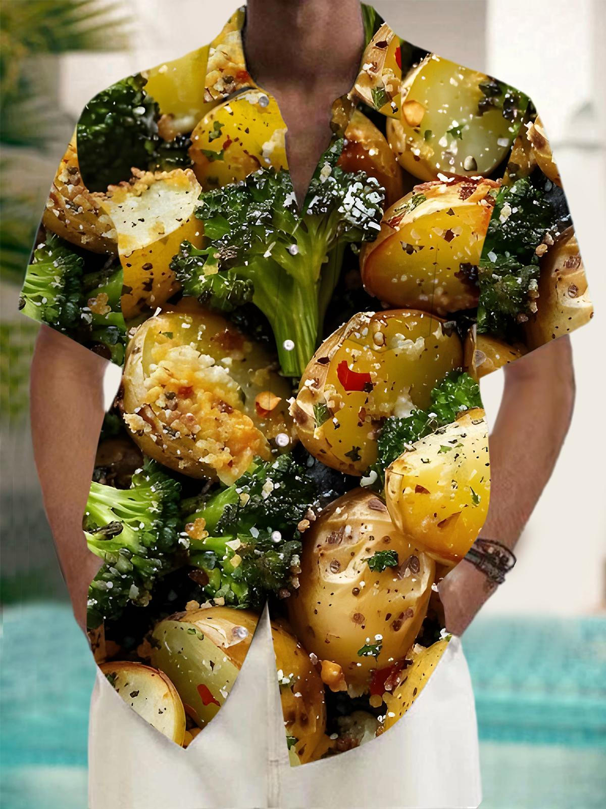 Food Print Men's Pocket Short Sleeve Shirts