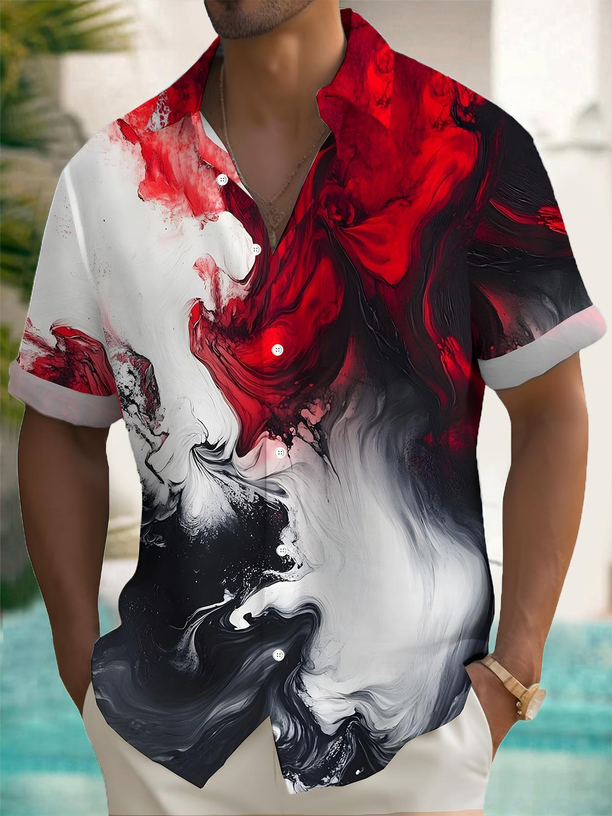 Abstract Gradient Print Men's Pocket Short Sleeve Shirts
