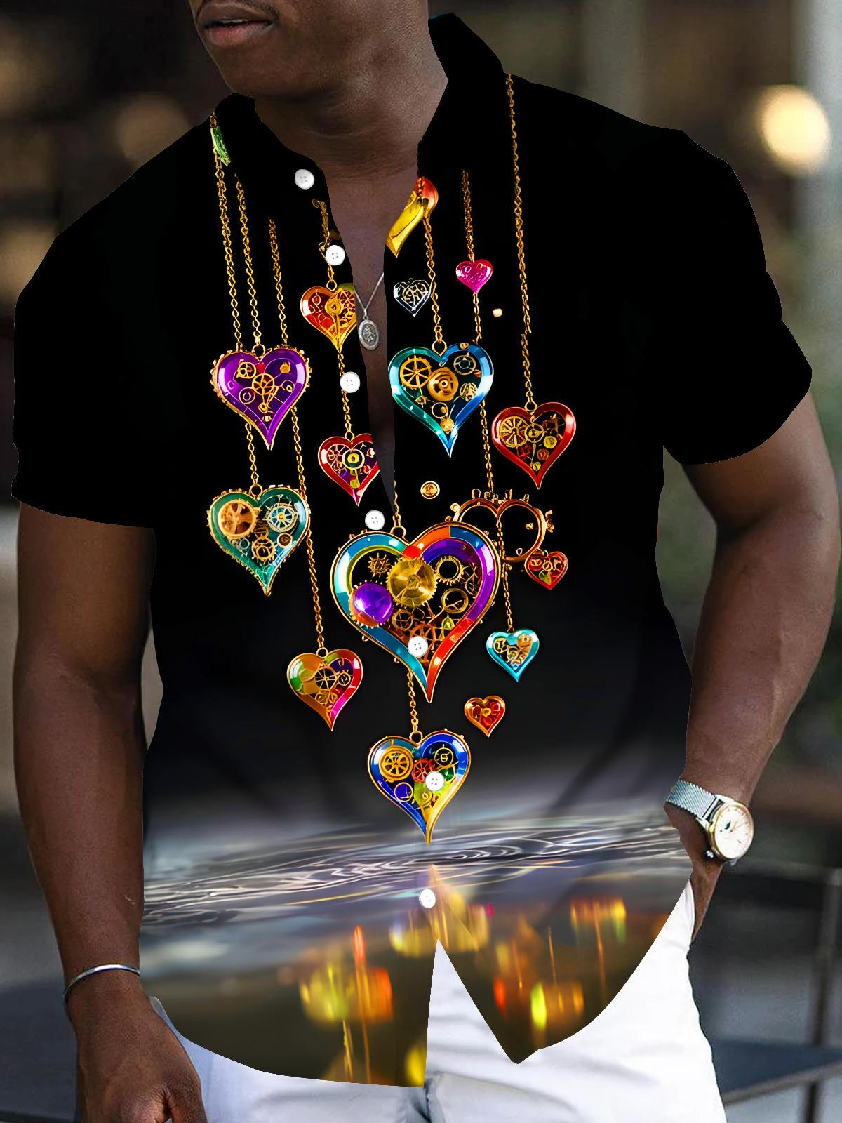 Colorful Heart-shaped Gear Wheels Men's Pocket Short Sleeve Shirts