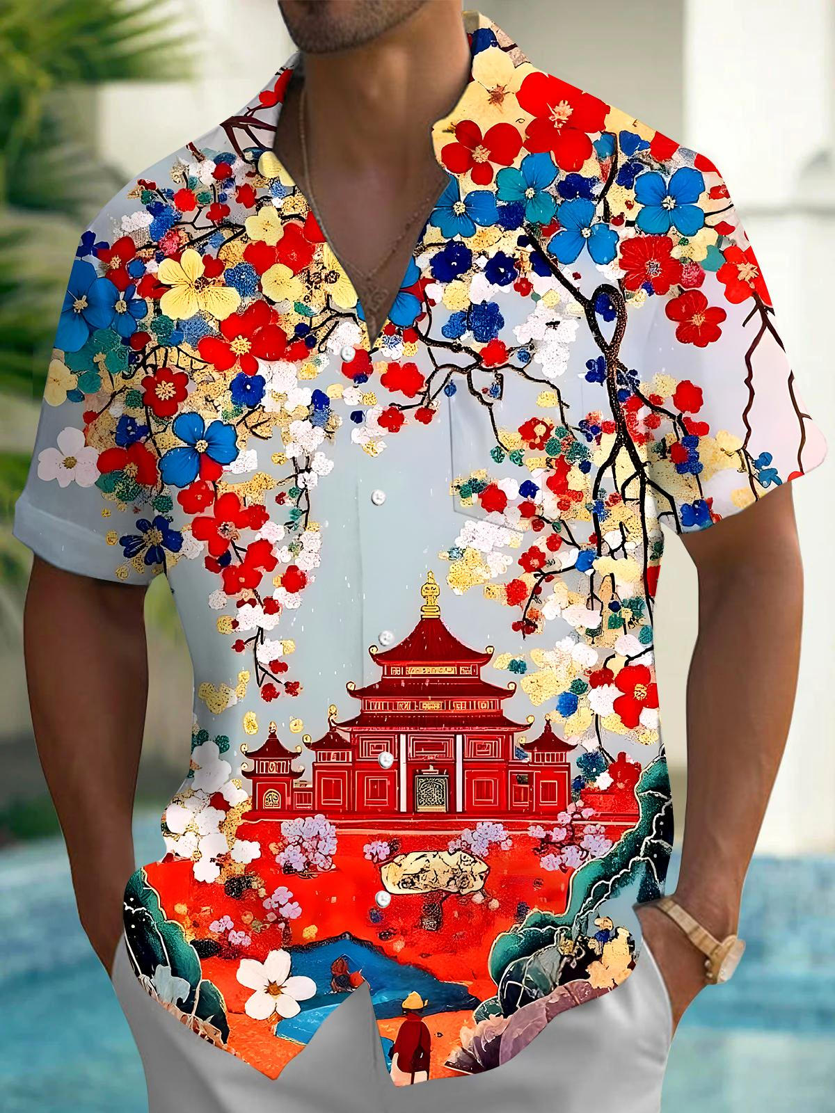 Floral Men's Pocket Short Sleeve Shirts