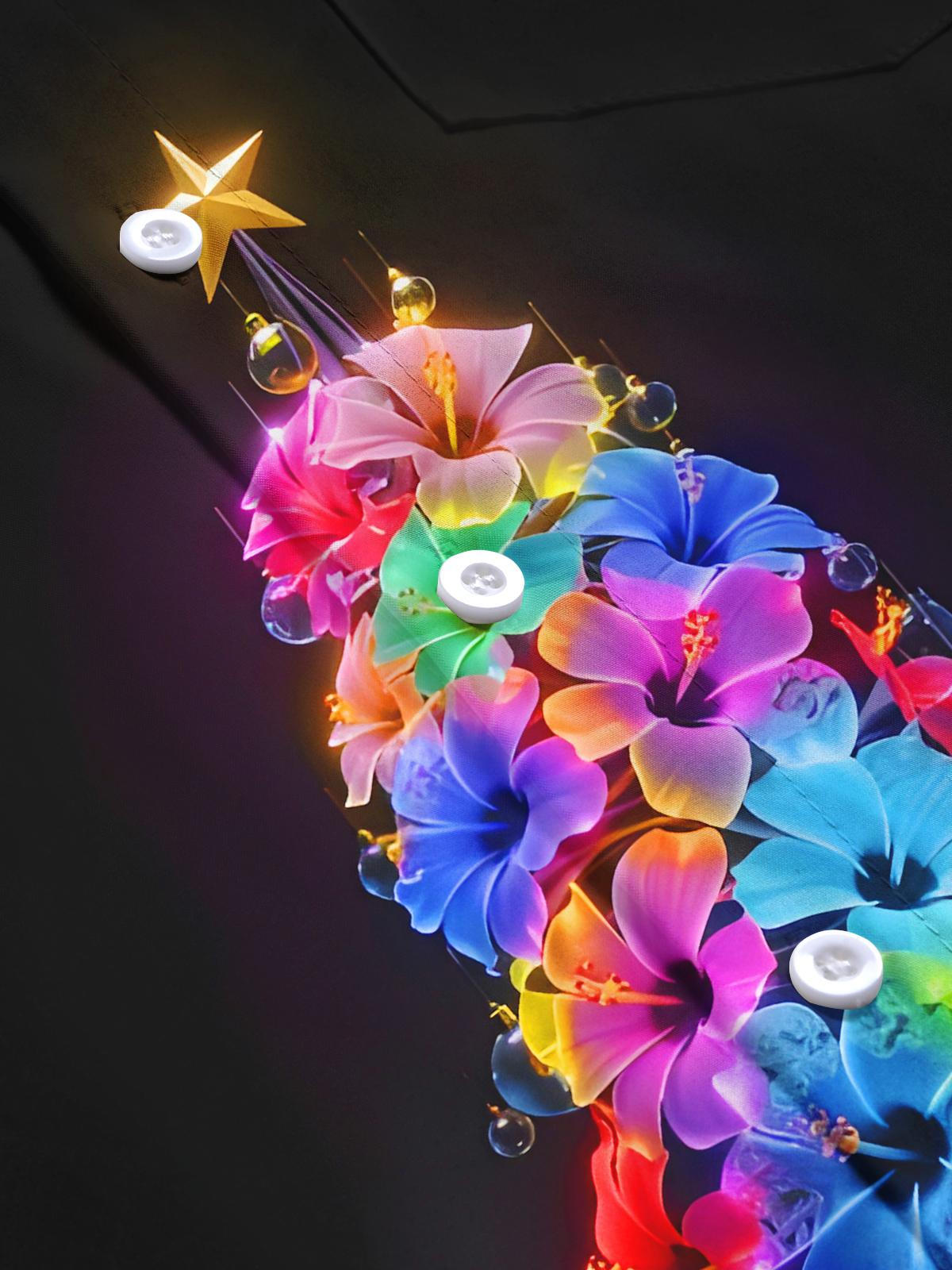 Colorful Christmas Floral Tree Xmas Men's Pocket Long Sleeve Shirts