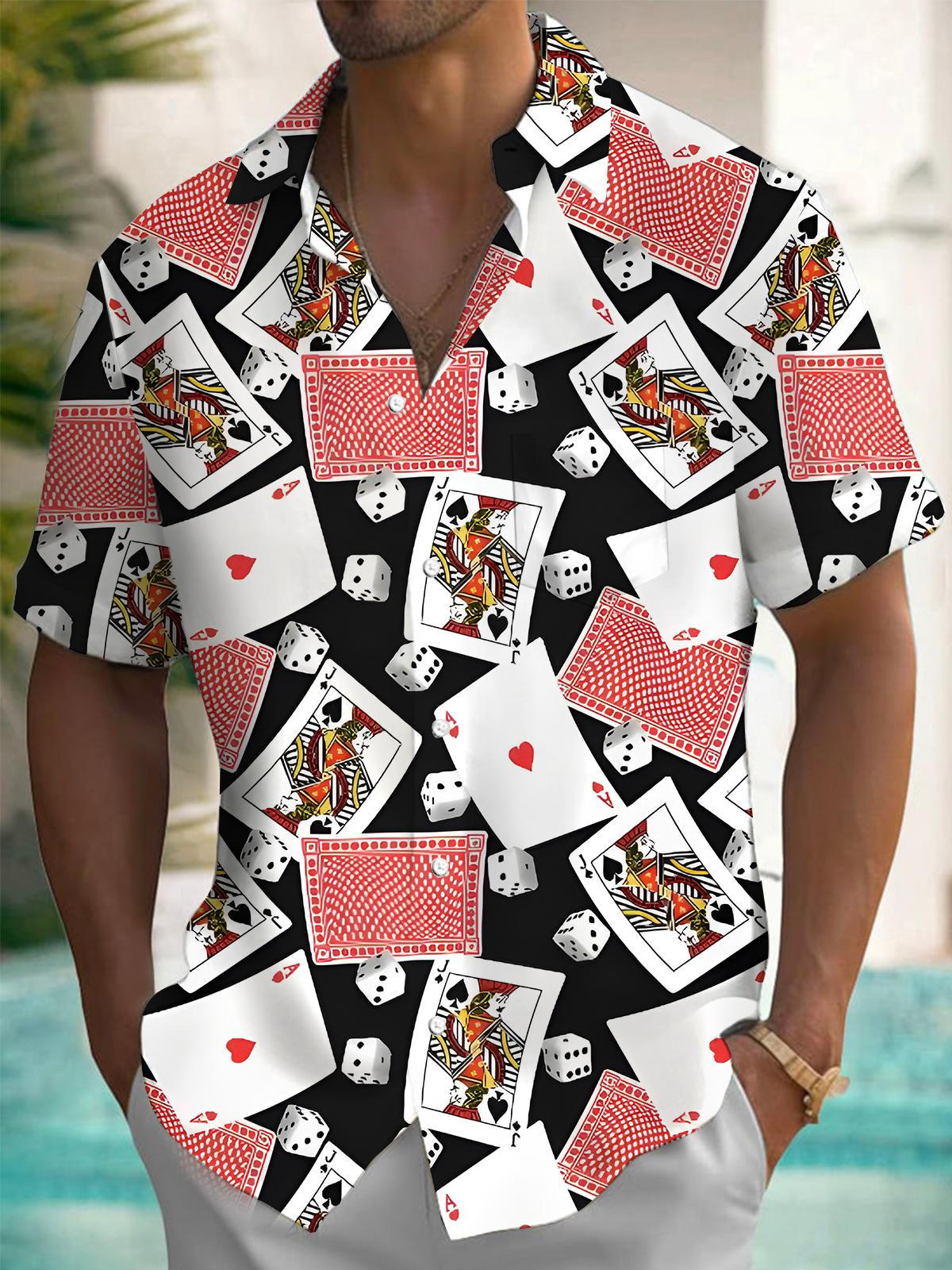 Poker Dice Print Men's Pocket Short Sleeve Shirts