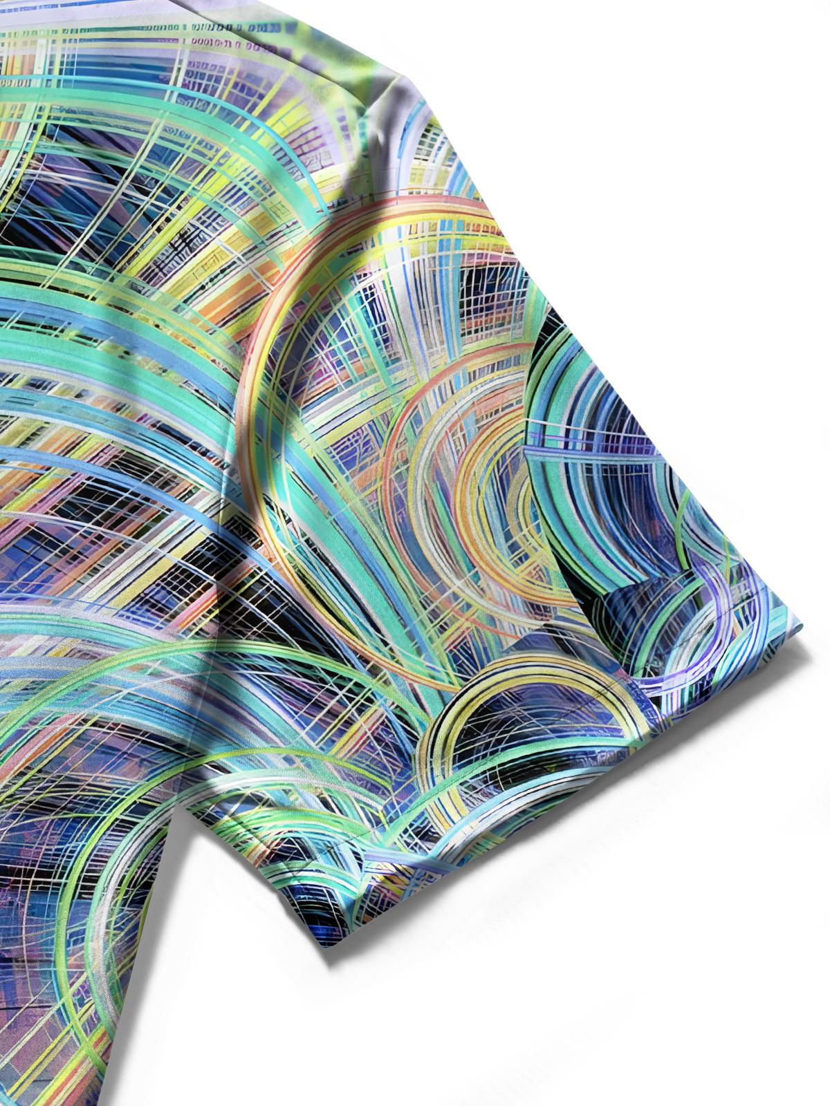 Abstract Line Print Men's Pocket Short Sleeve Shirts