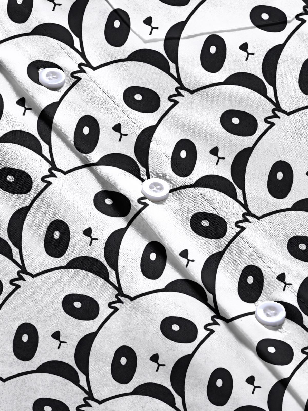 Panda Print Men's Pocket Short Sleeve Shirts