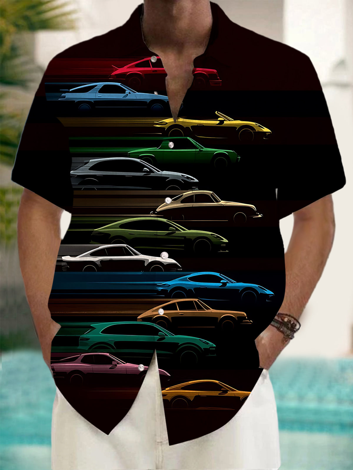 Car Print Men's Pocket Short Sleeve Shirts