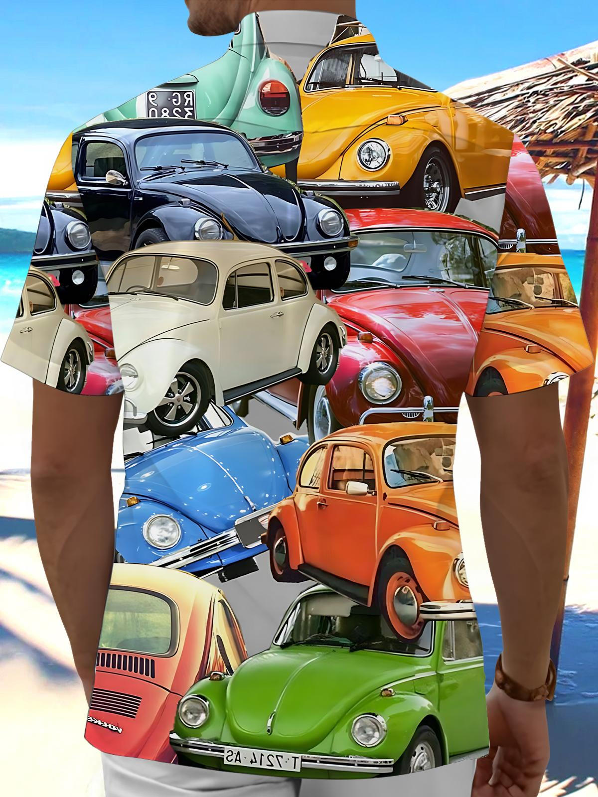 Car Print Men's Pocket Short Sleeve Shirts