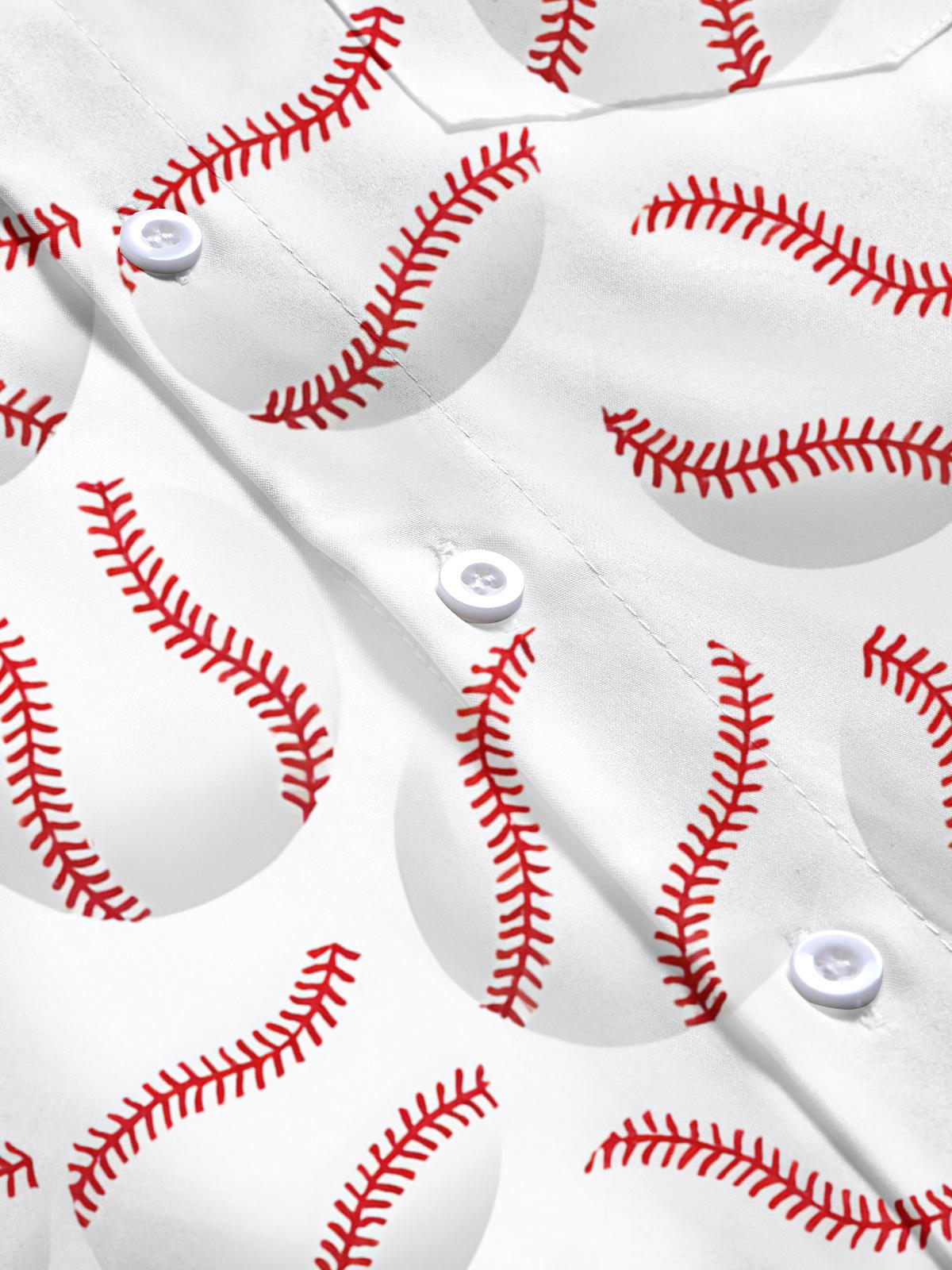 Baseball Print Men's Pocket Short Sleeve Shirts