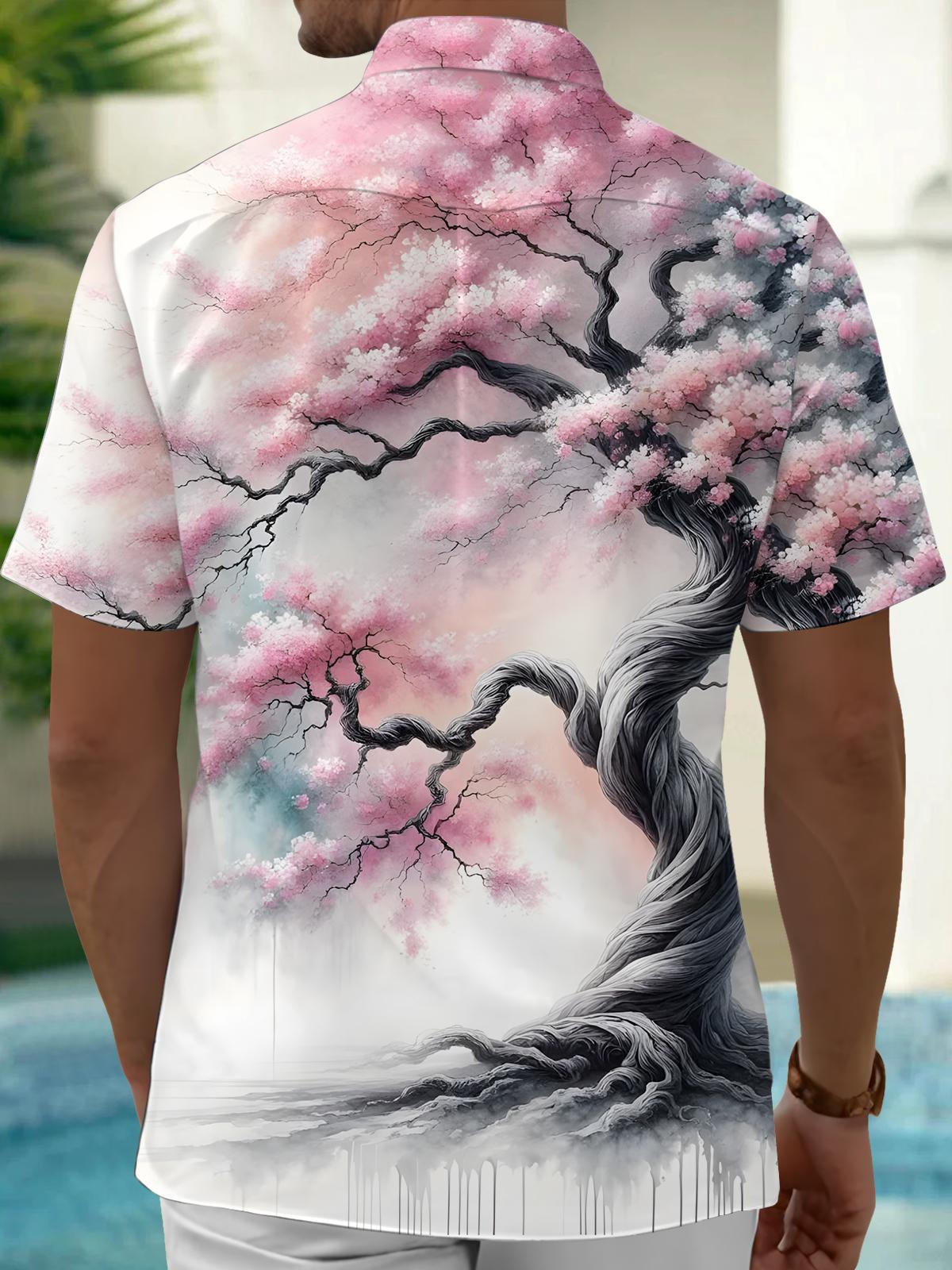 Tree Print Men's Pocket Short Sleeve Shirts