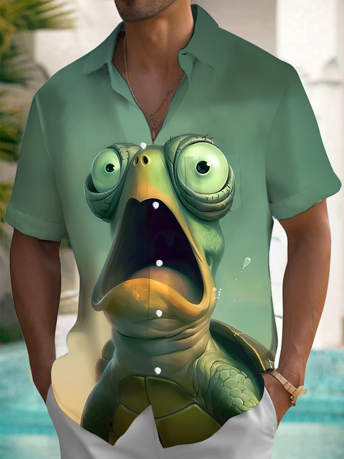 Turtle Print Men's Pocket Short Sleeve Shirts