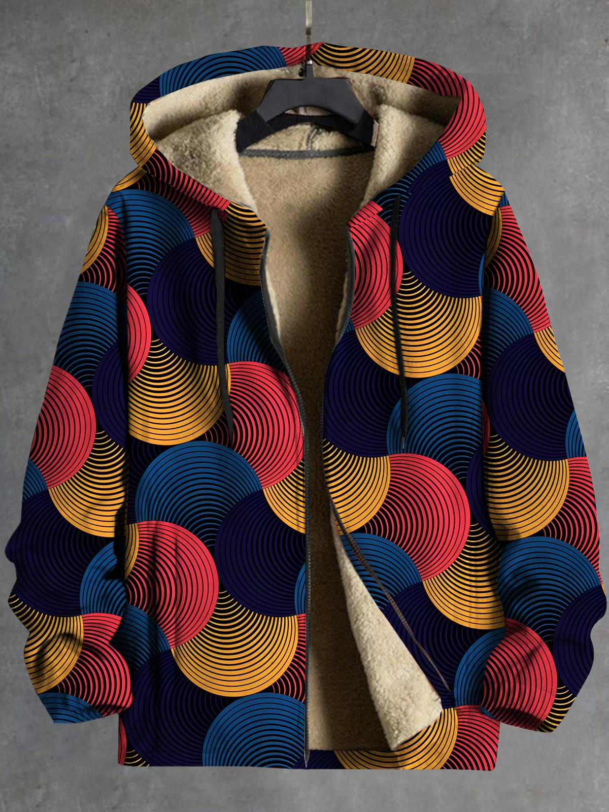 Geometry Long Sleeve Hooded Zipper Men's Coat