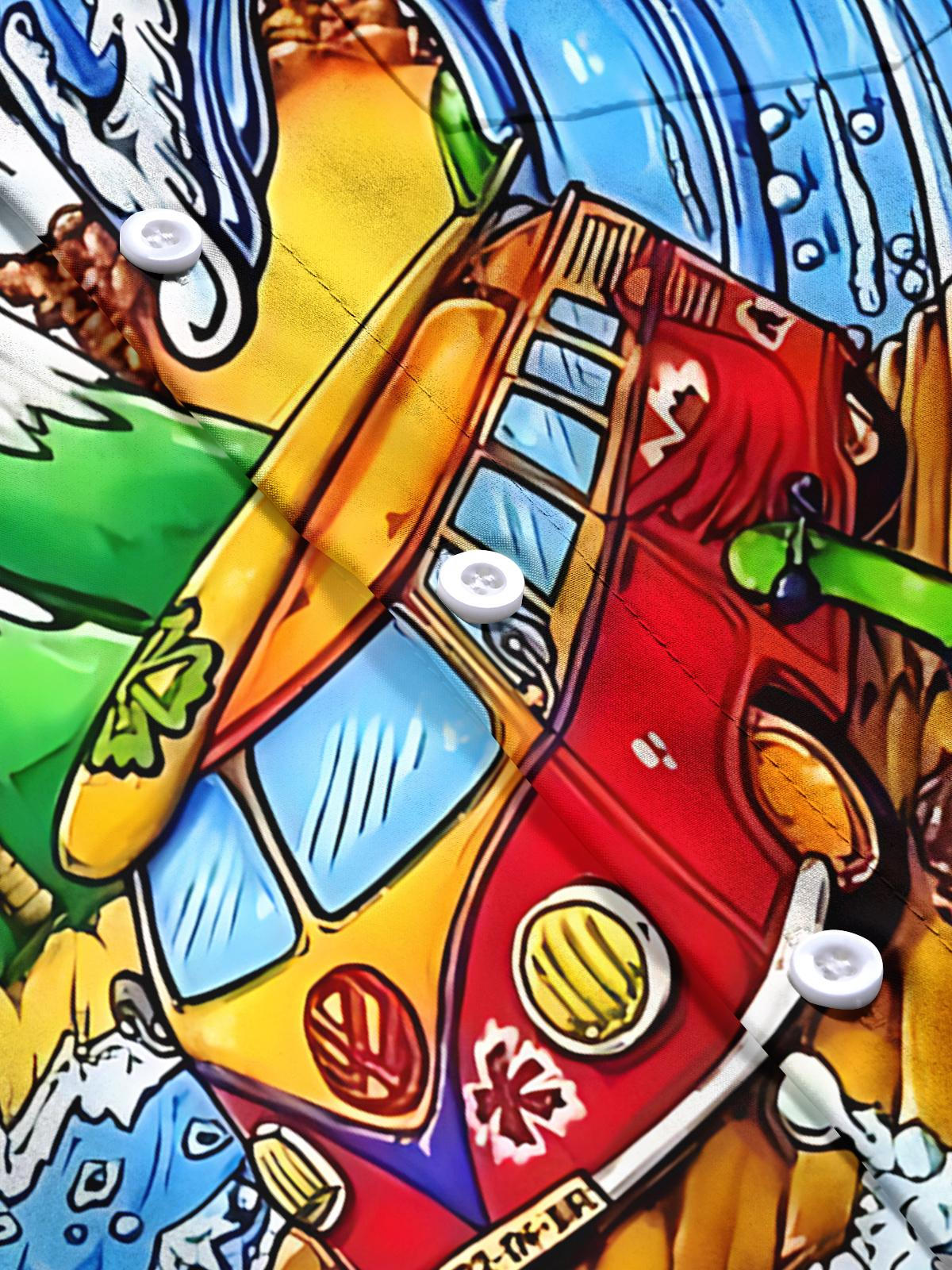 Hawaiian Ocean Car Print Men's Pocket Short Sleeve Shirts