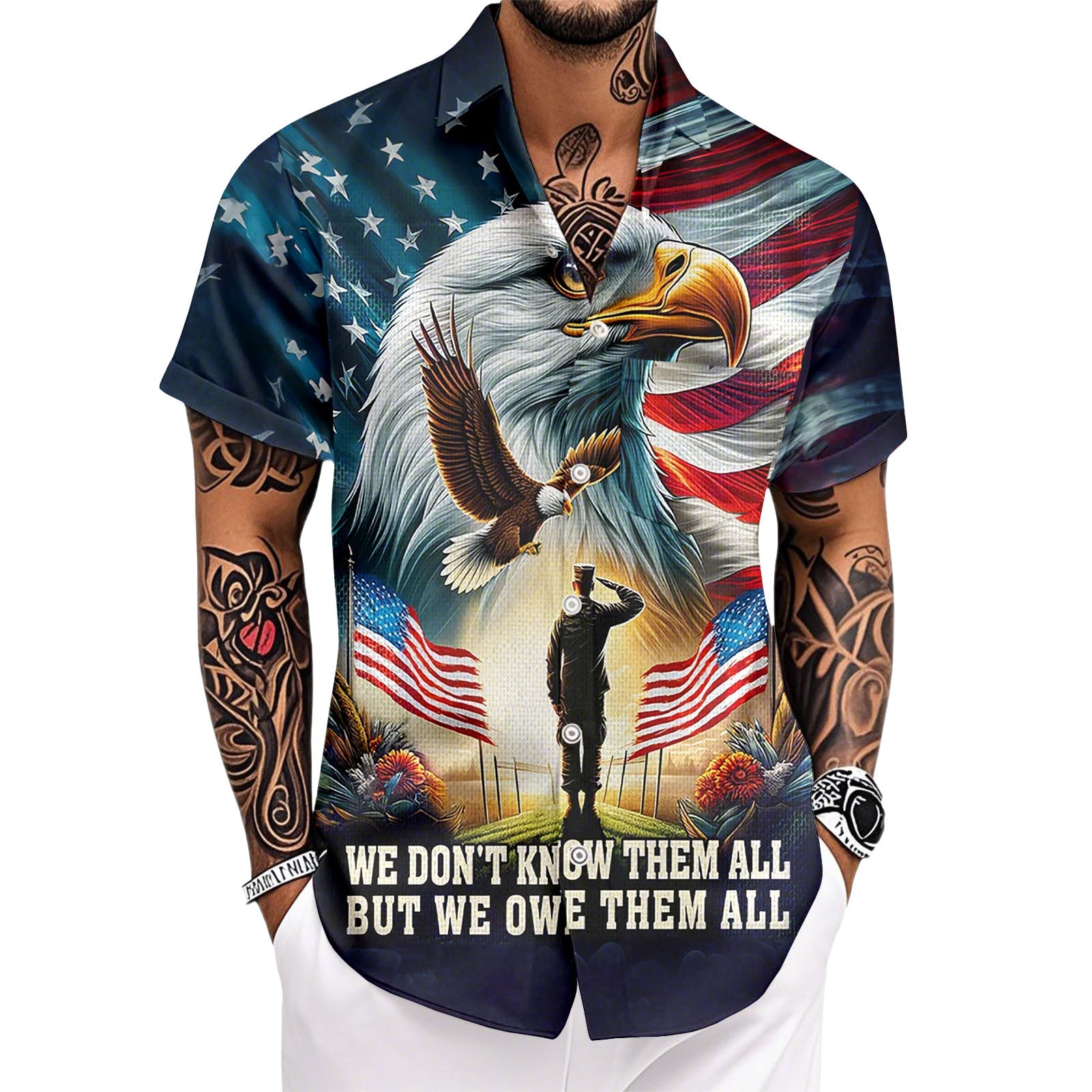 Patriotic Hawaiian Shirts for Men 250 Years Eagle Flag Patriotic Button Up Shirt Hawaiian Outfit for Parade sweetie