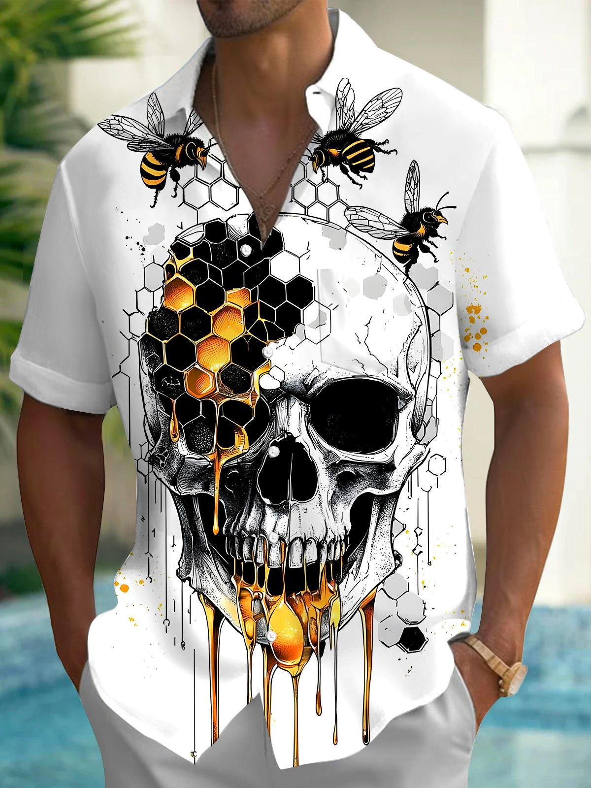 Skull Bee Men's Pocket Short Sleeve Shirts
