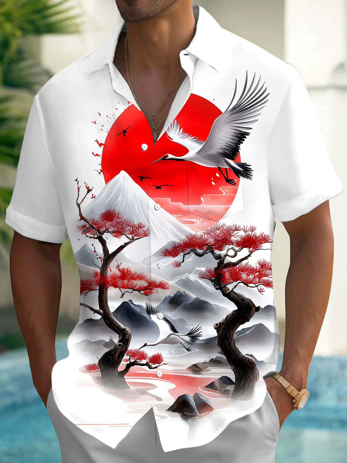 Mountain Egret Men's Pocket Short Sleeve Shirts