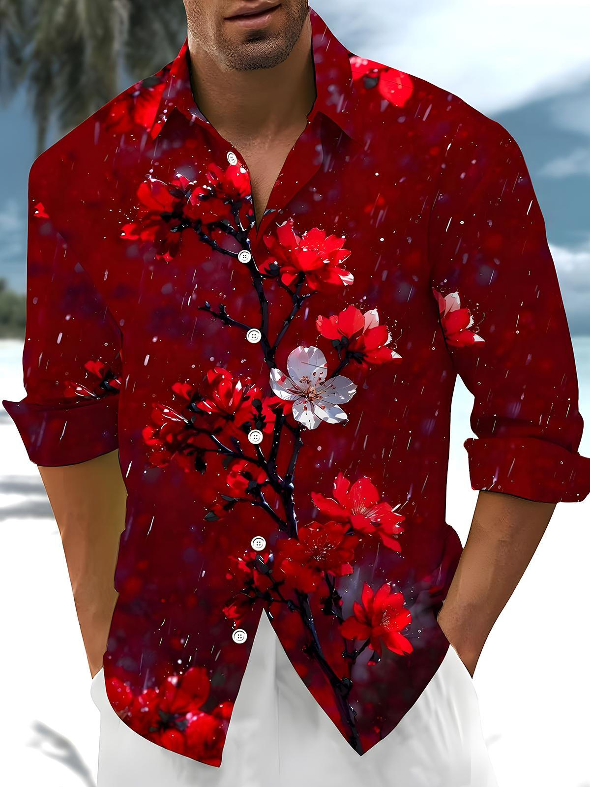 Floral Men's Pocket Long Sleeve Shirts