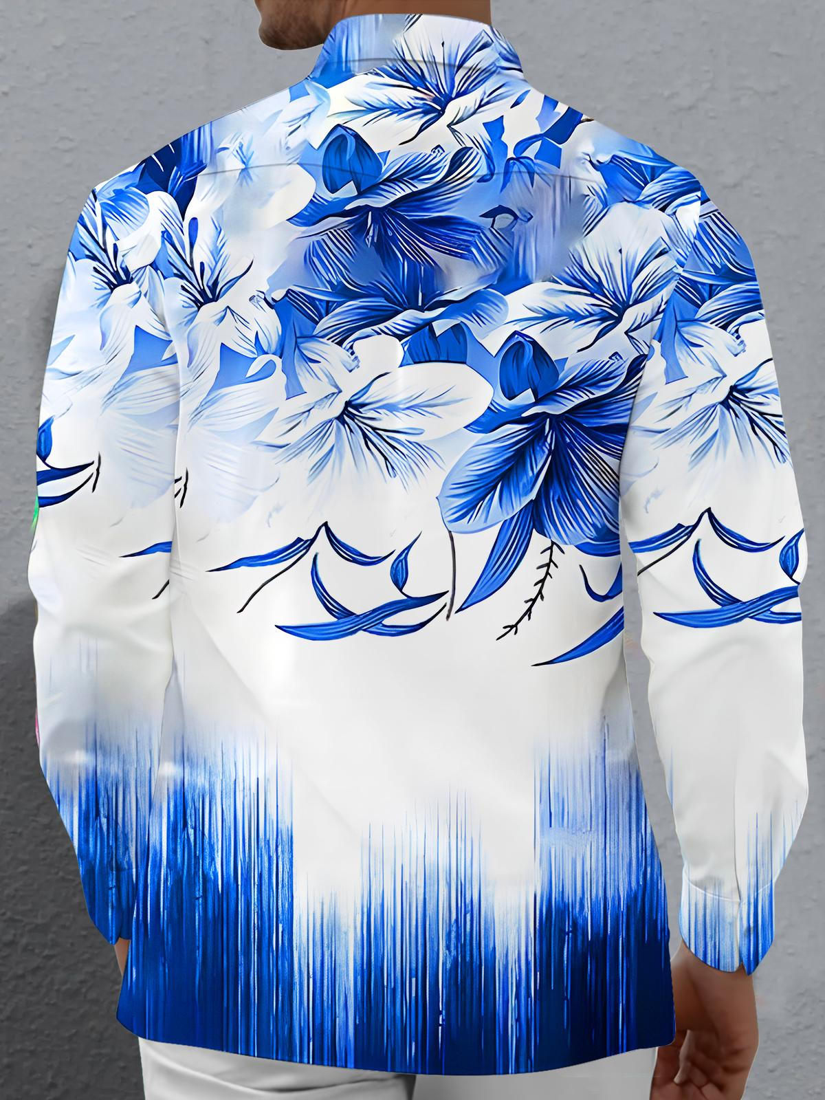 Art Floral Lines Geometry Men's Pocket Long Sleeve Shirts