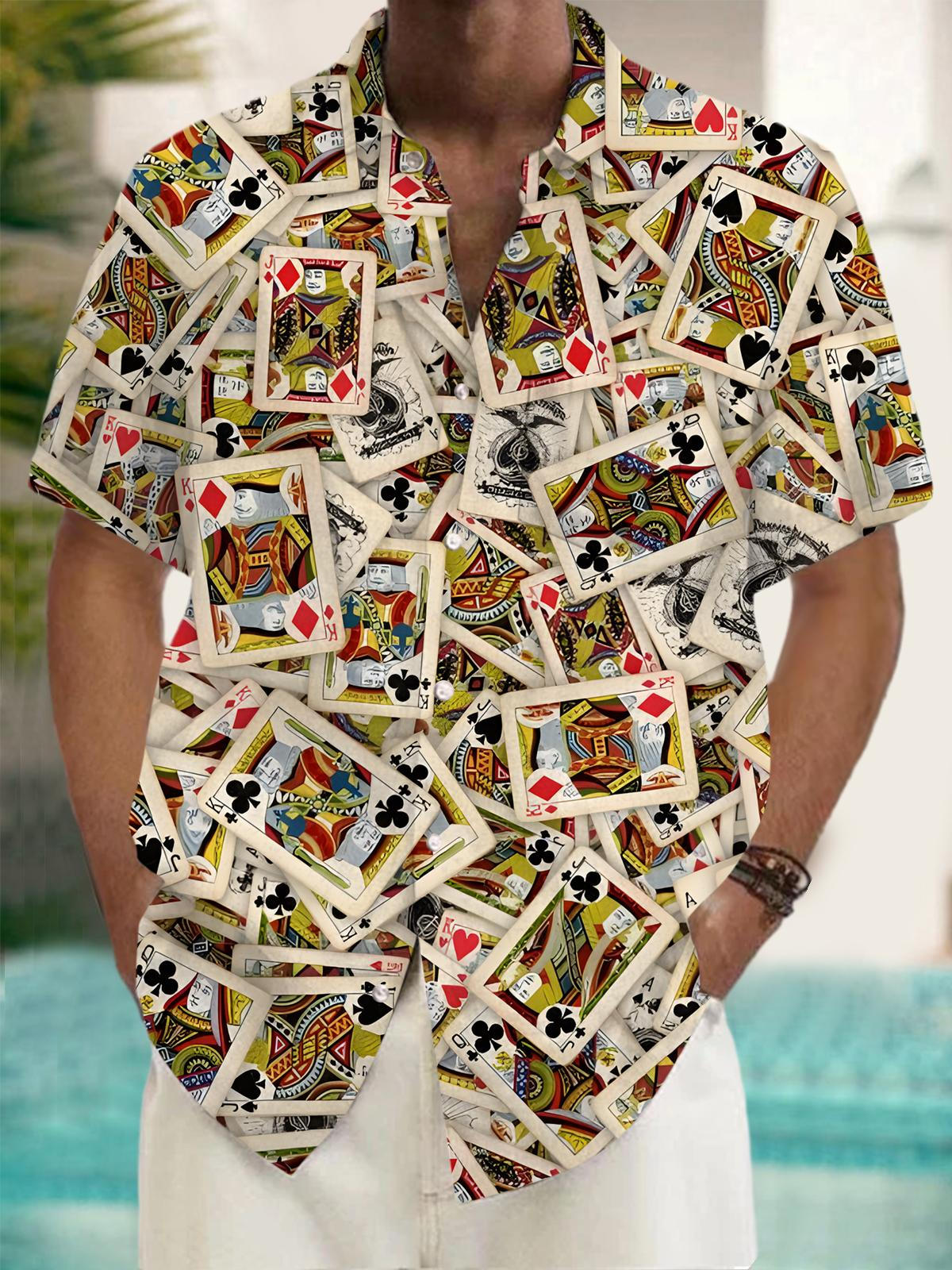 Poker Print Men's Pocket Short Sleeve Shirts