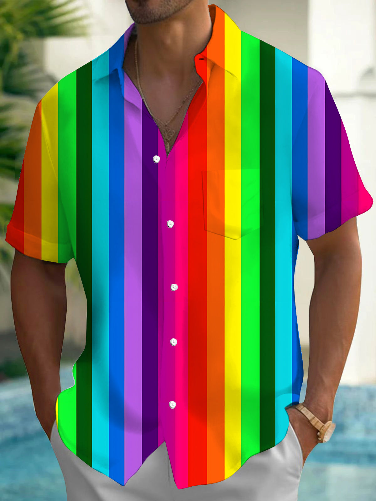 Stripes Men's Pocket Short Sleeve Shirts