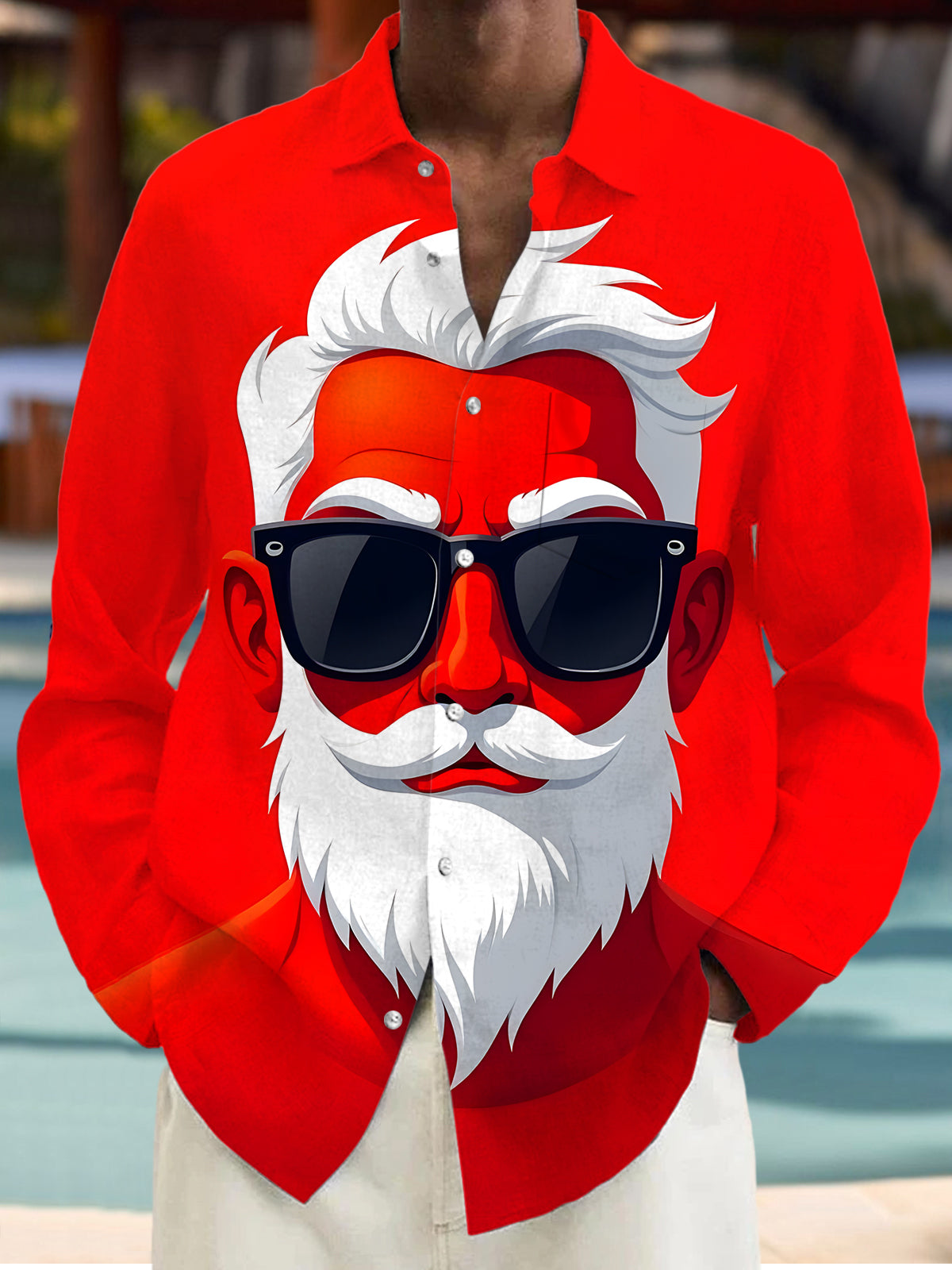 Christmas Santa Claus Men's Pocket Long Sleeve Shirts
