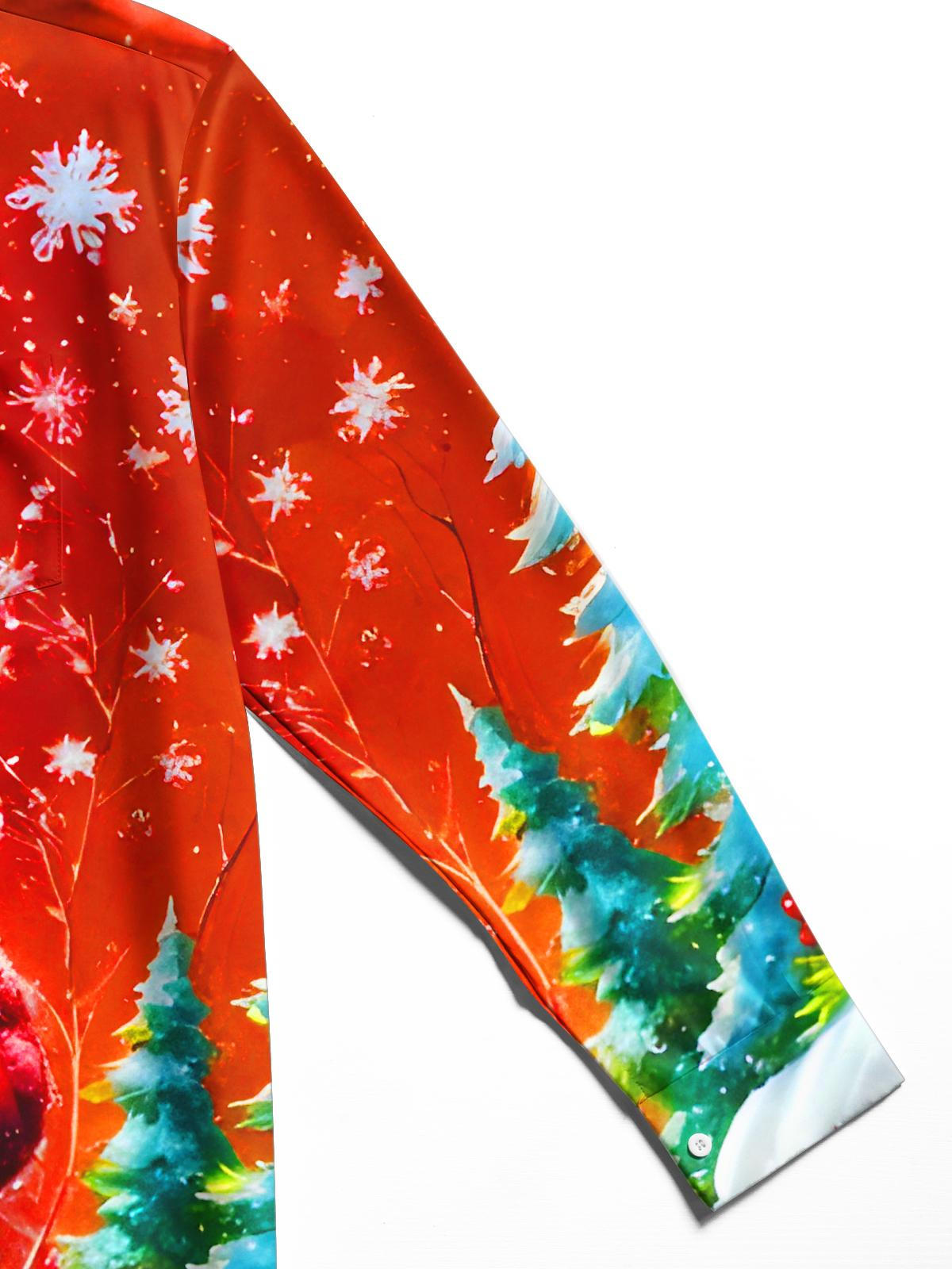 Funny Snowman Bird Snowflakes Men's Pocket Long Sleeve Shirts