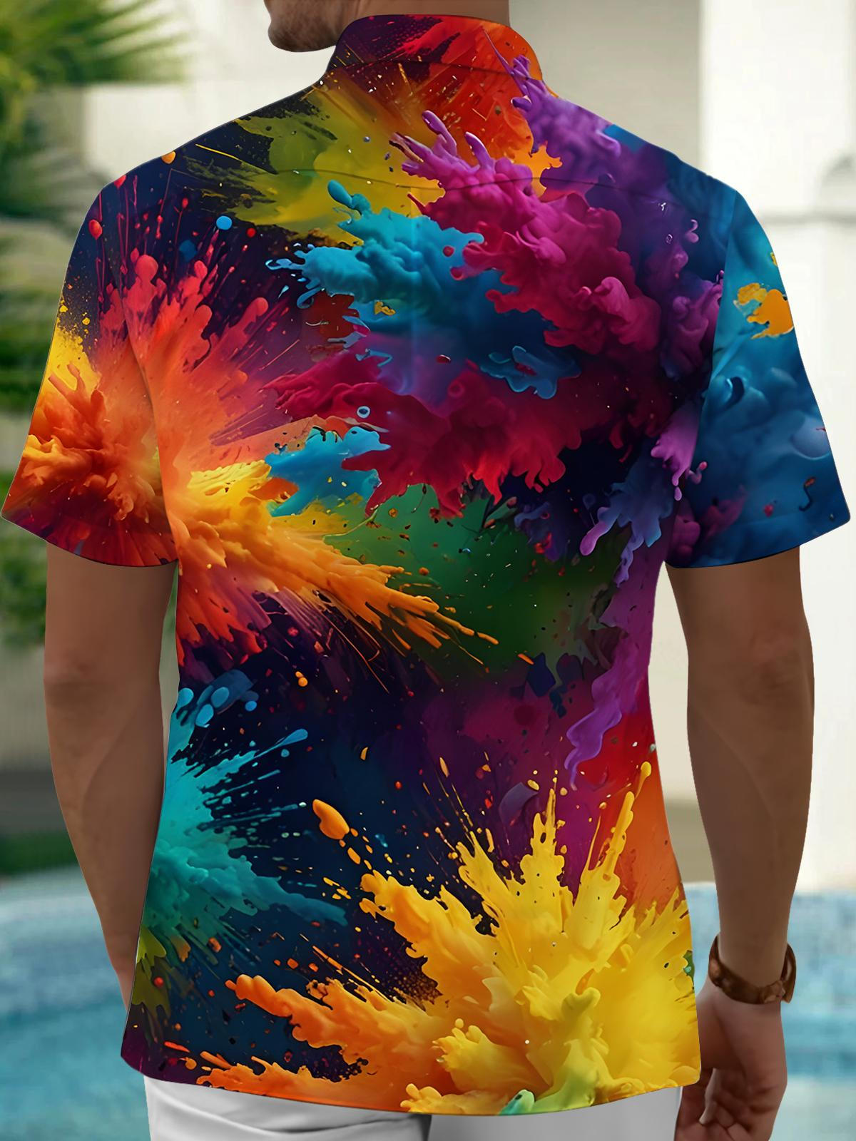 Hawaiian Splash Print Men's Pocket Short Sleeve Shirts