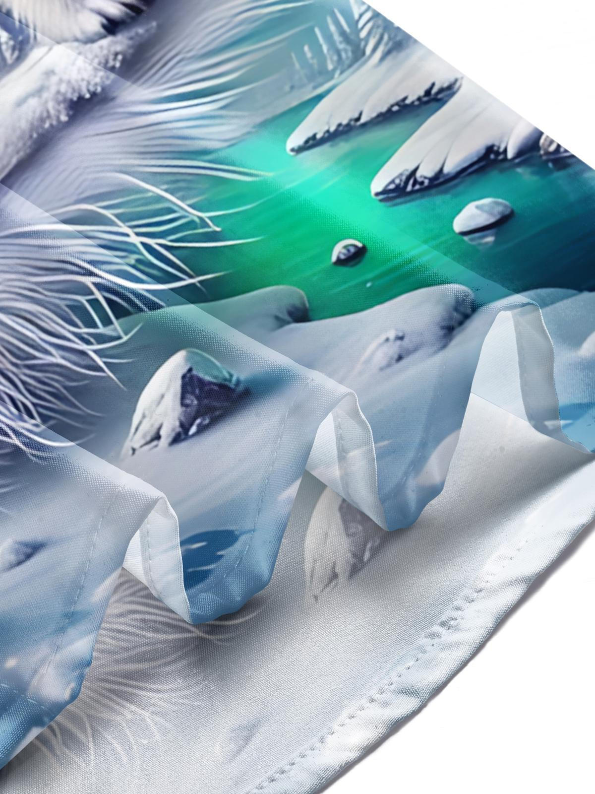 Polar Bear Aurora Snow Scene Print Men's Pocket Short Sleeve Shirts