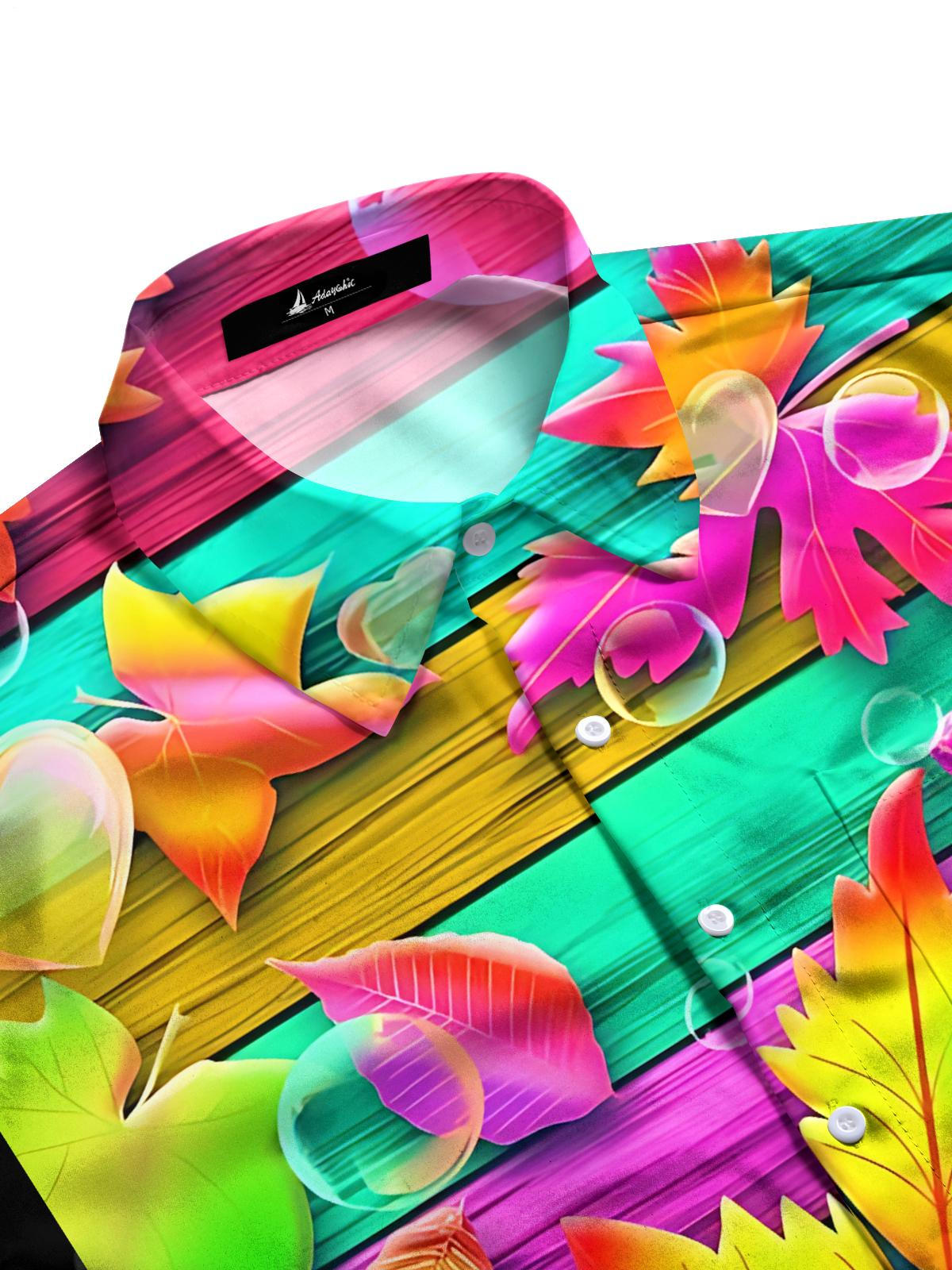 Leaf Print Men's Pocket Short Sleeve Shirts