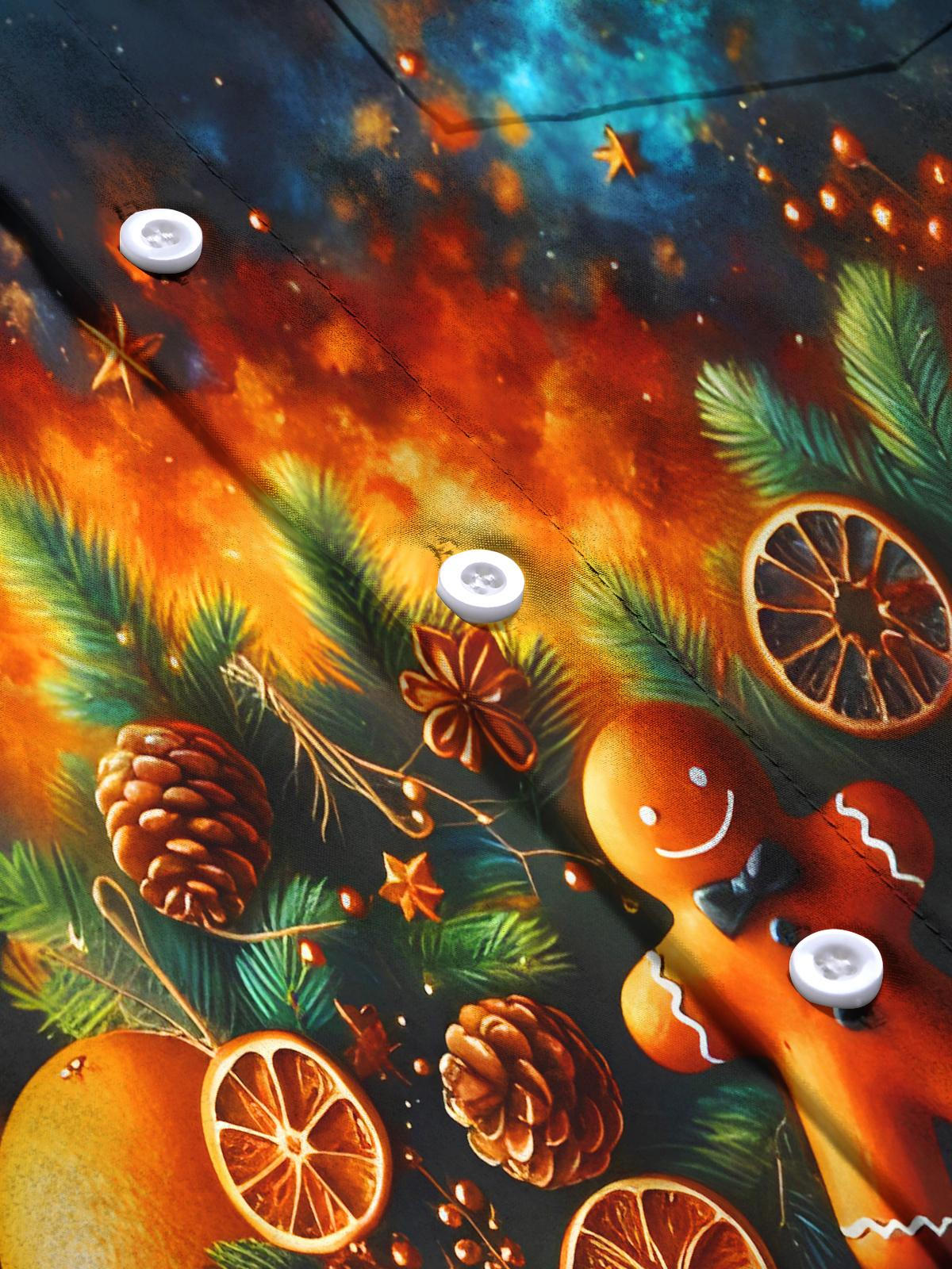 Orange Pine Cone Gingerbread Man Men's Pocket Long Sleeve Shirts