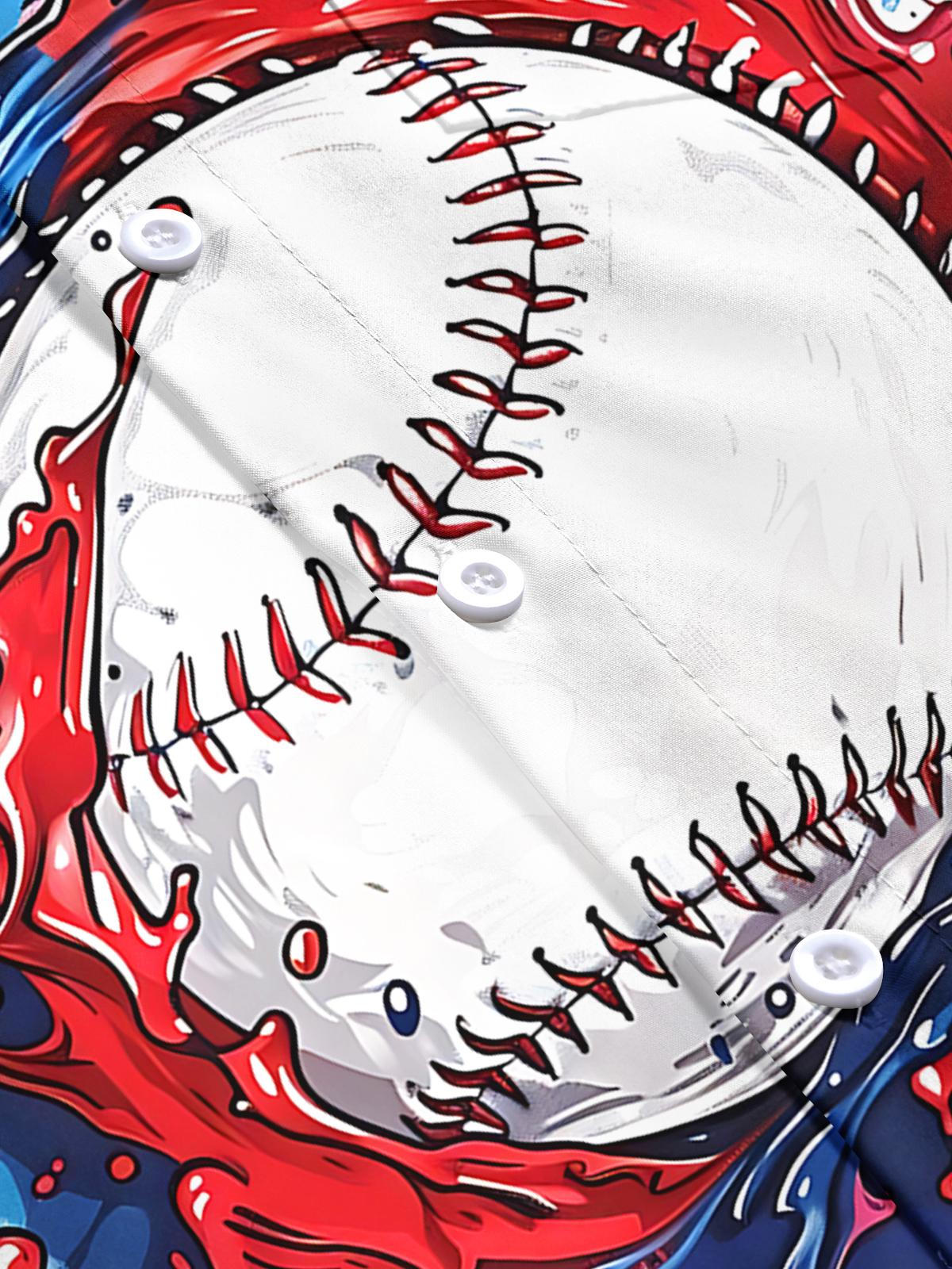 Baseball Print Men's Pocket Short Sleeve Shirts