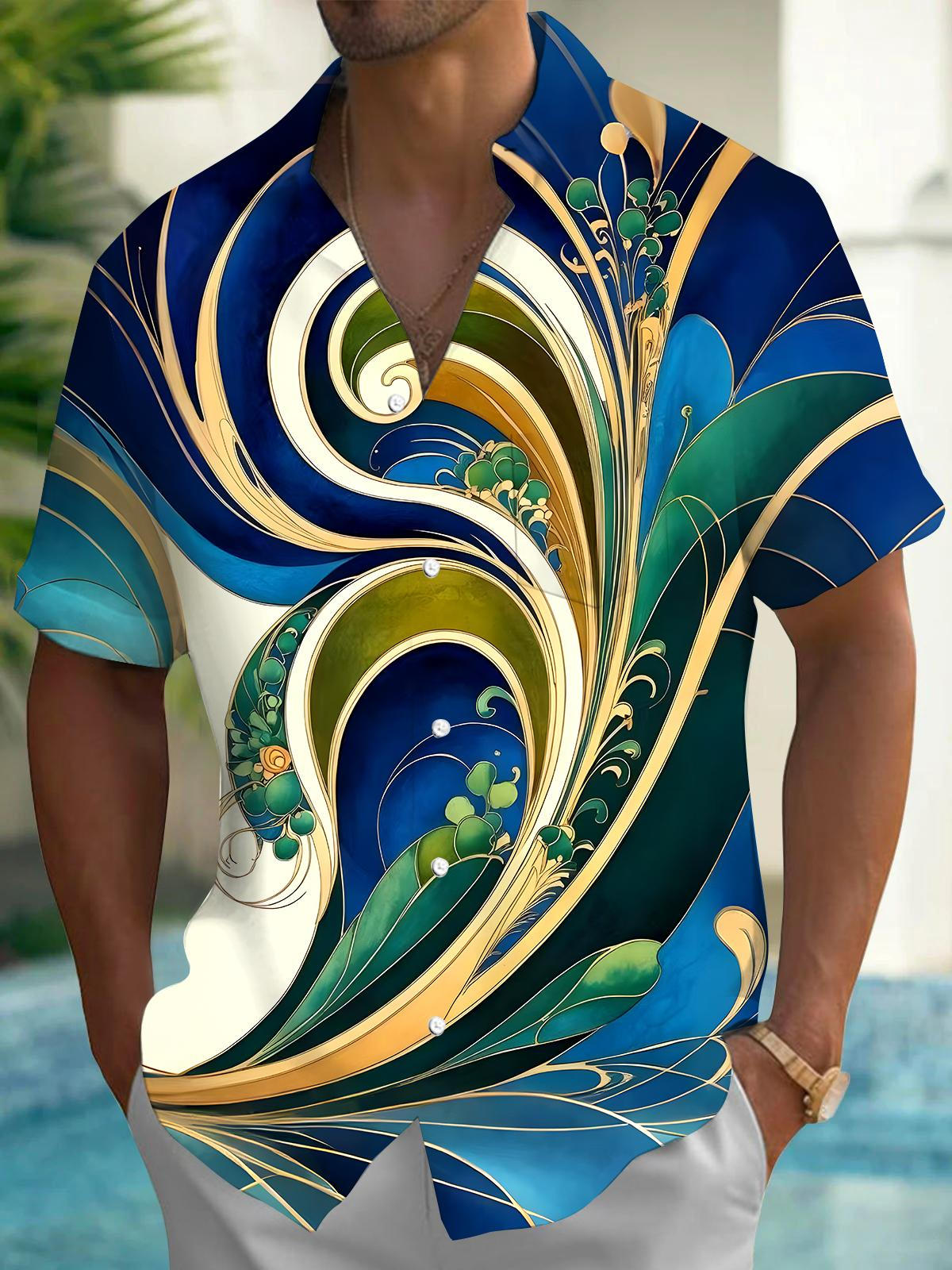 Abstract Men's Pocket Short Sleeve Shirts