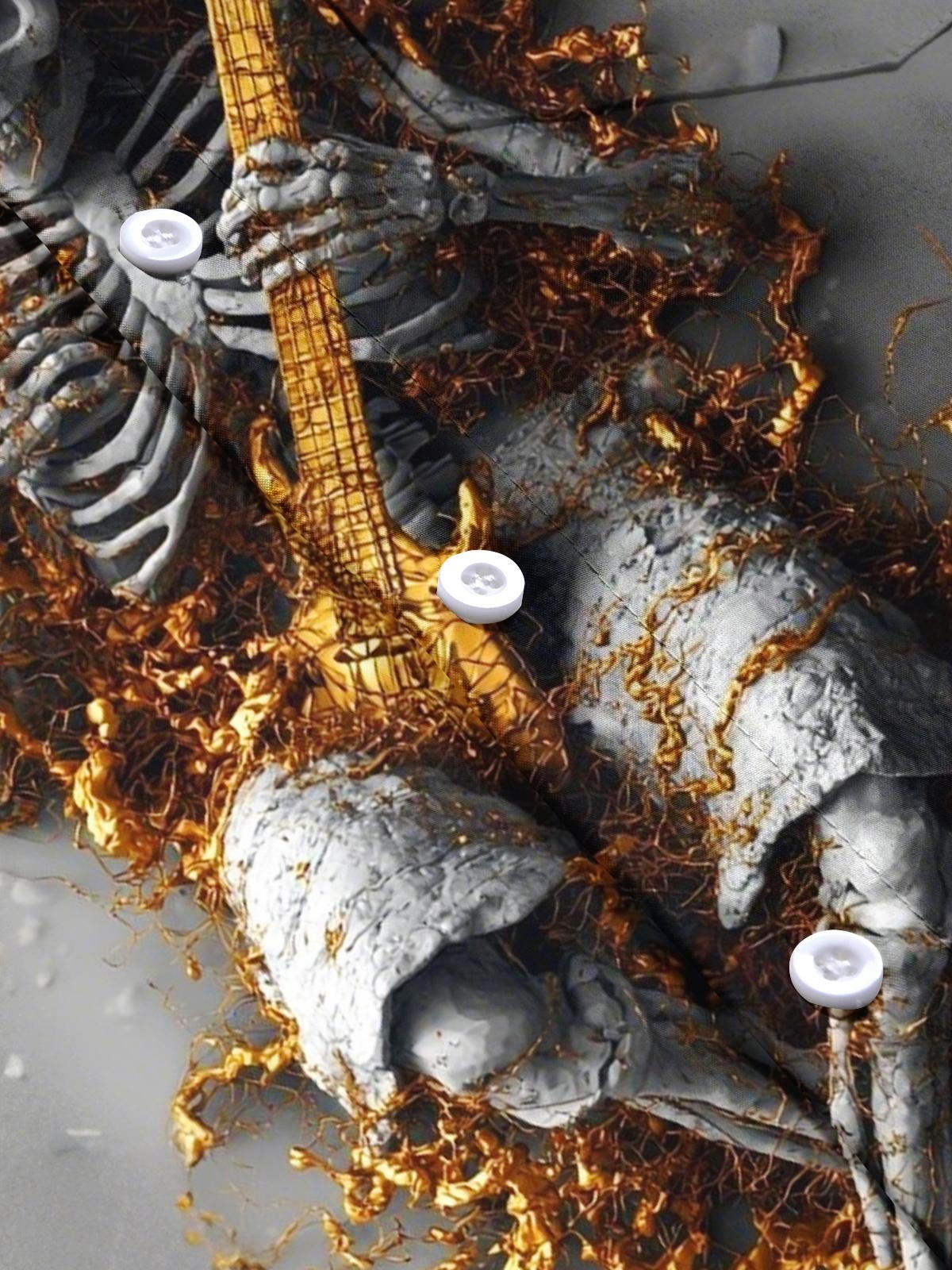 Skull Print Men's Pocket Short Sleeve Shirts