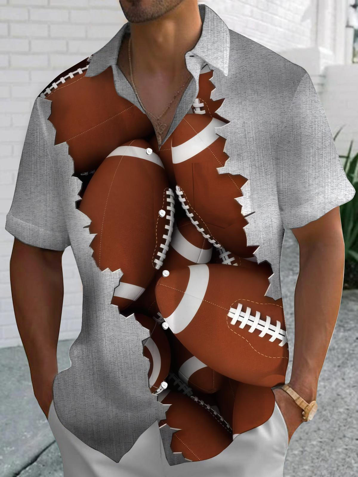Football Print Men's Pocket Short Sleeve Shirts