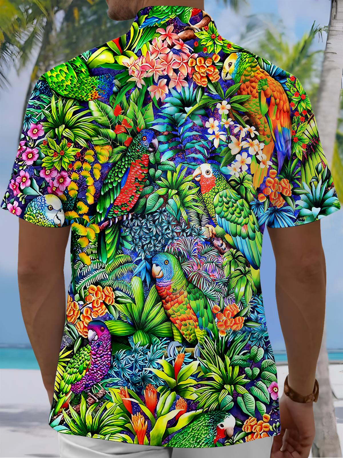 Hawaiian Parrot Print Men's Pocket Short Sleeve Shirts