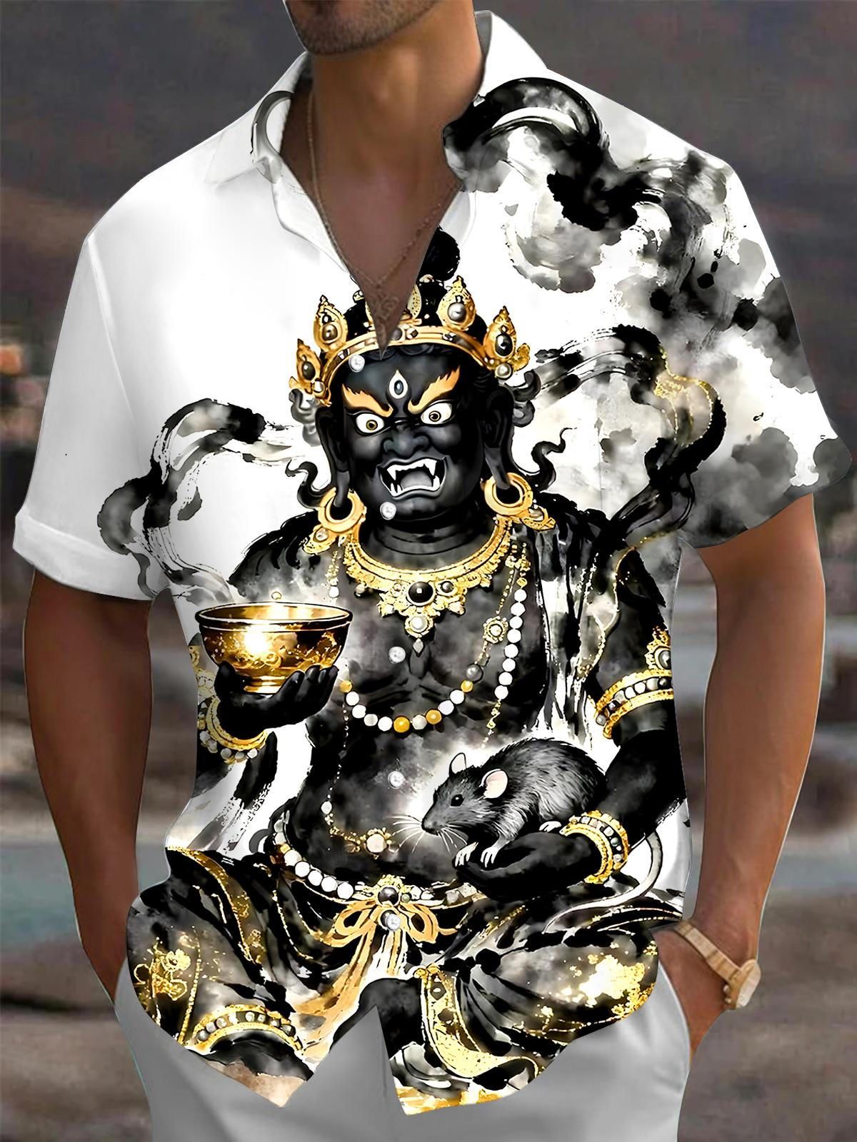 Buddhism Black Jambhala Men's Pocket Short Sleeve Shirts