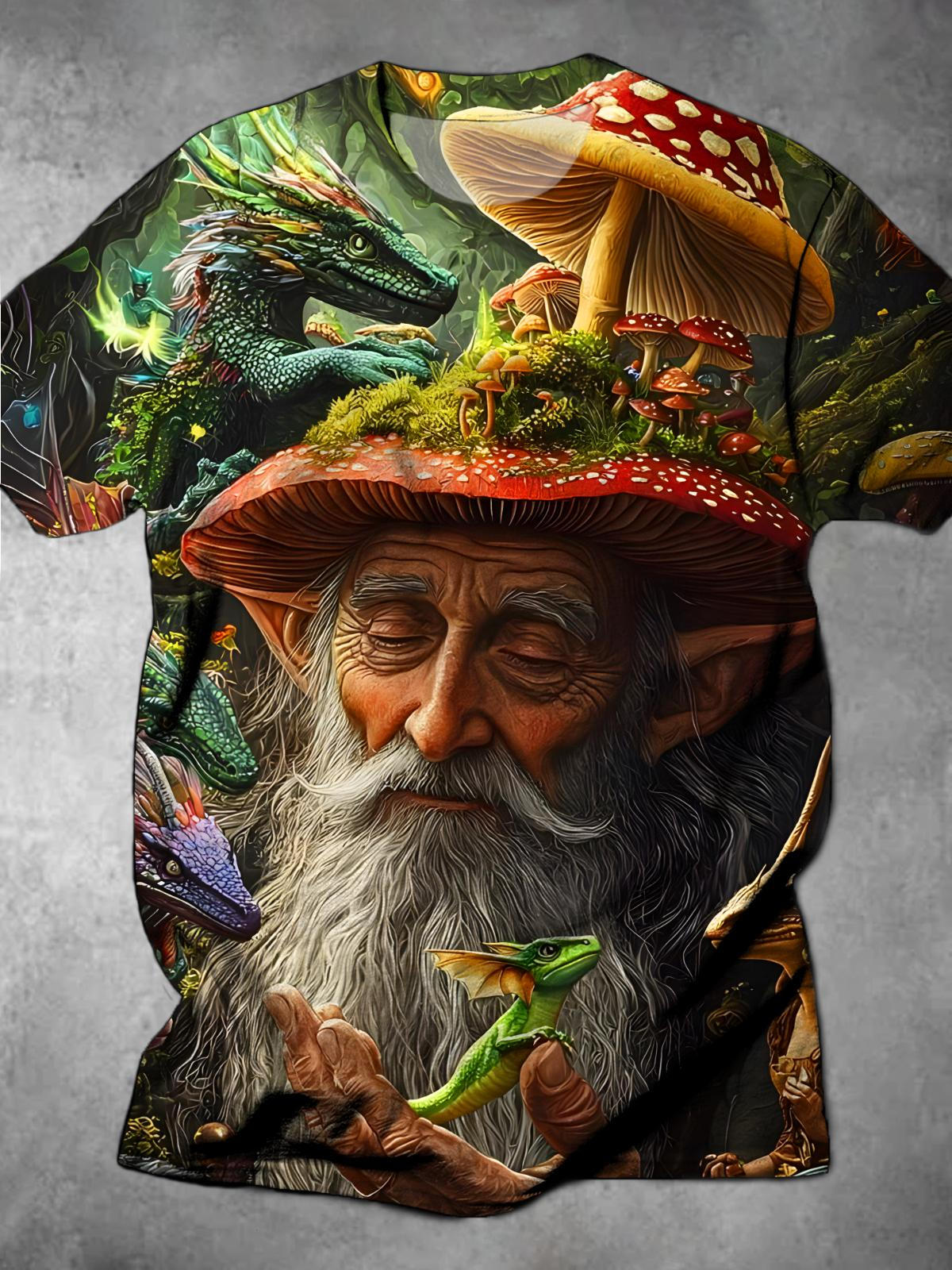 Elf Old Man Mushroom Round Neck Short Sleeve Men's T-shirt