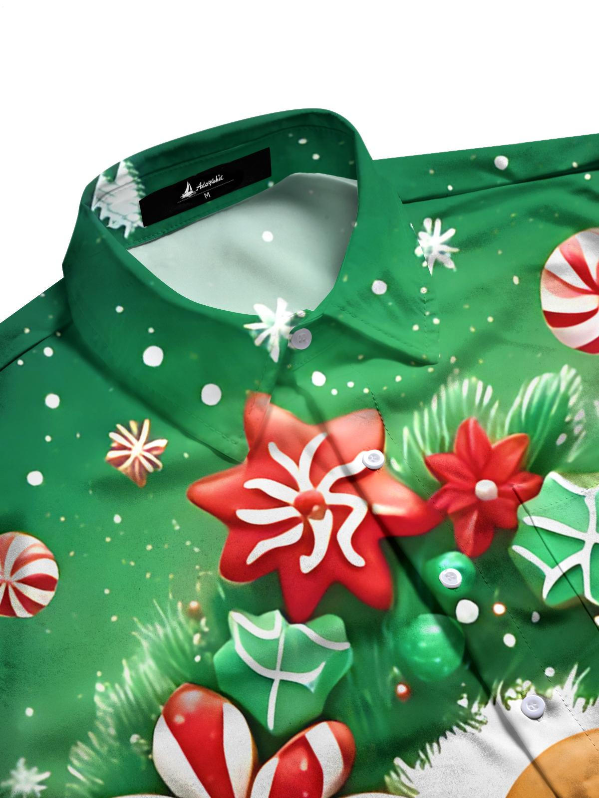 Christmas Gingerbread Man Print Men's Pocket Long Sleeve Shirts
