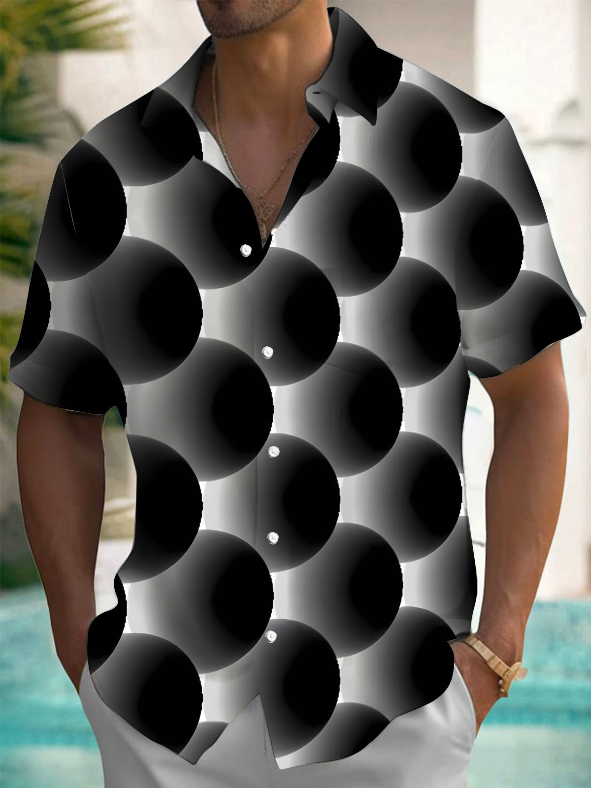 Geometric Print Men's Pocket Short Sleeve Shirts