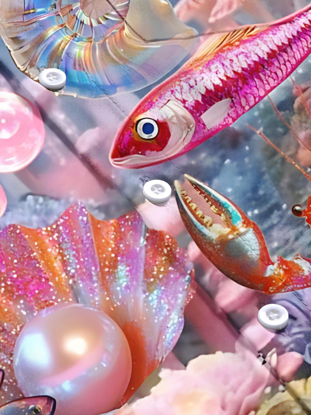 Marine Life Print Men's Pocket Short Sleeve Shirts