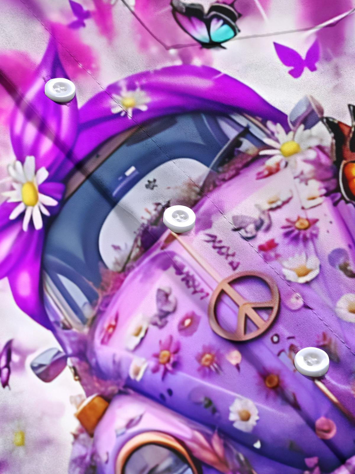 Hippie Car Tie Dye Print Men's Pocket Long Sleeve Shirts