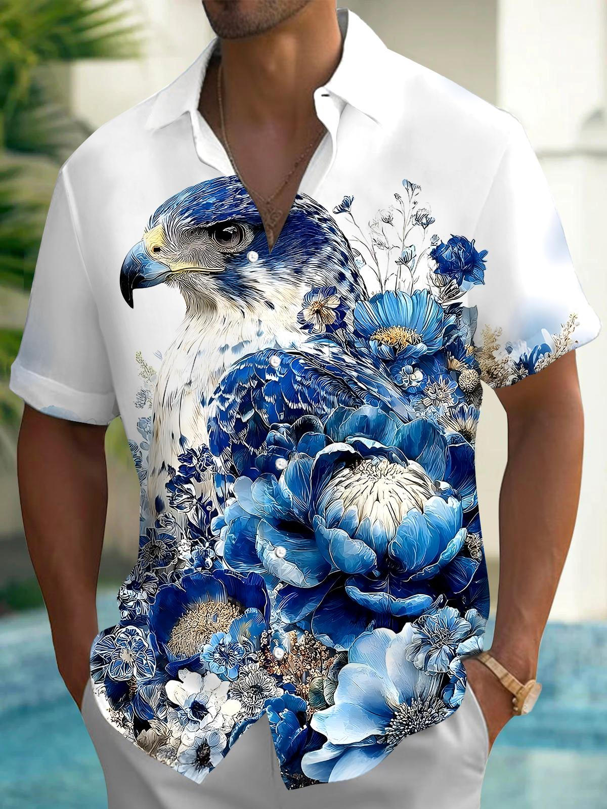 Eagle Floral Men's Pocket Short Sleeve Shirts