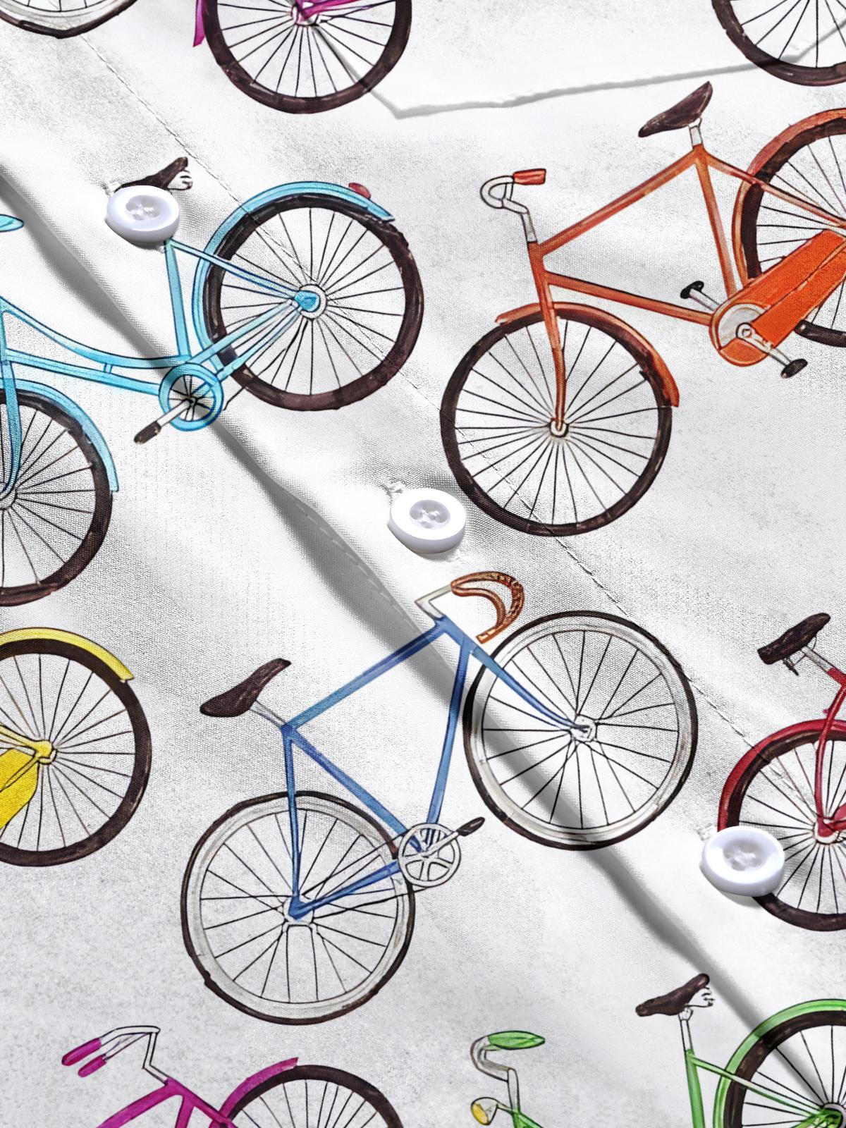 Bicycle Print Men's Pocket Short Sleeve Shirts