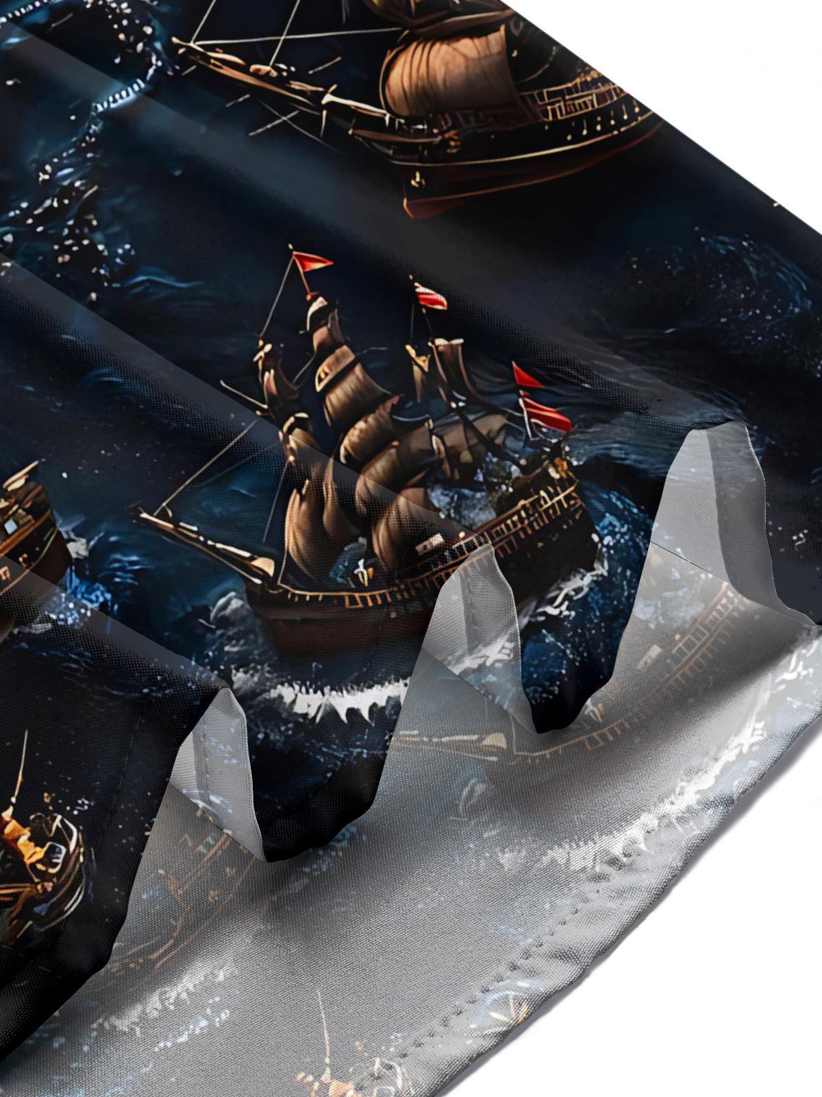 Vintage Nautical Boat Map Print Men's Pocket Short Sleeve Shirts