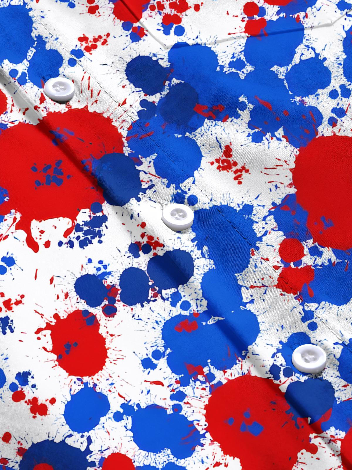 Independence Day Ink Splash Print Men's Pocket Short Sleeve Shirts