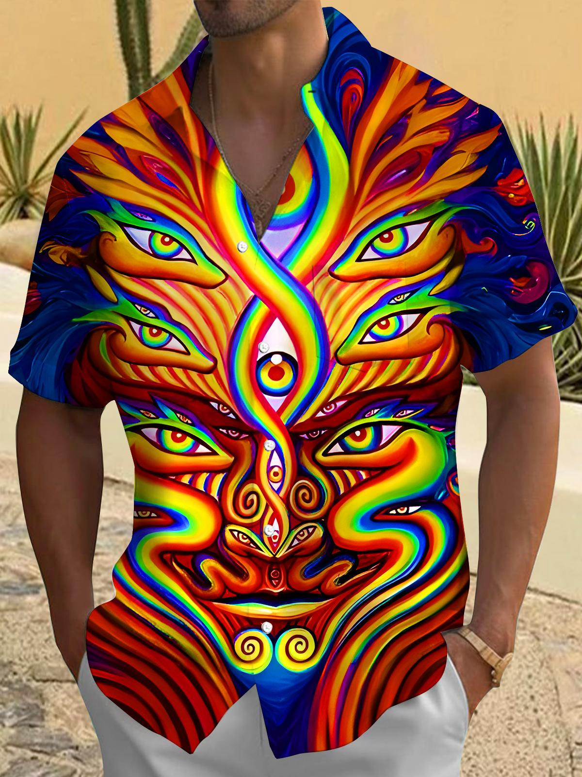 Psychedelic Abstract Face Men's Pocket Short Sleeve Shirts