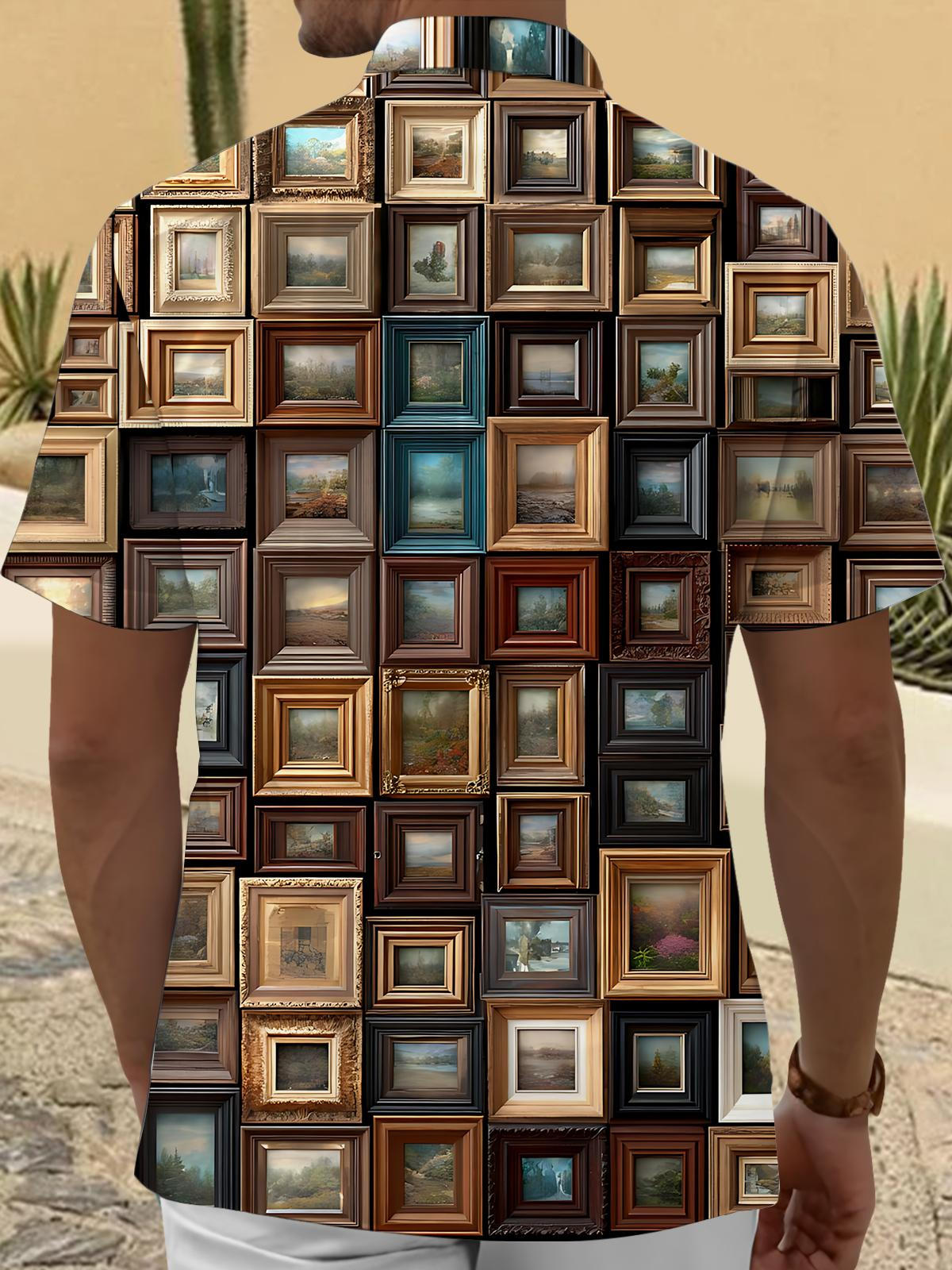 Vintage Album Print Men's Pocket Short Sleeve Shirts