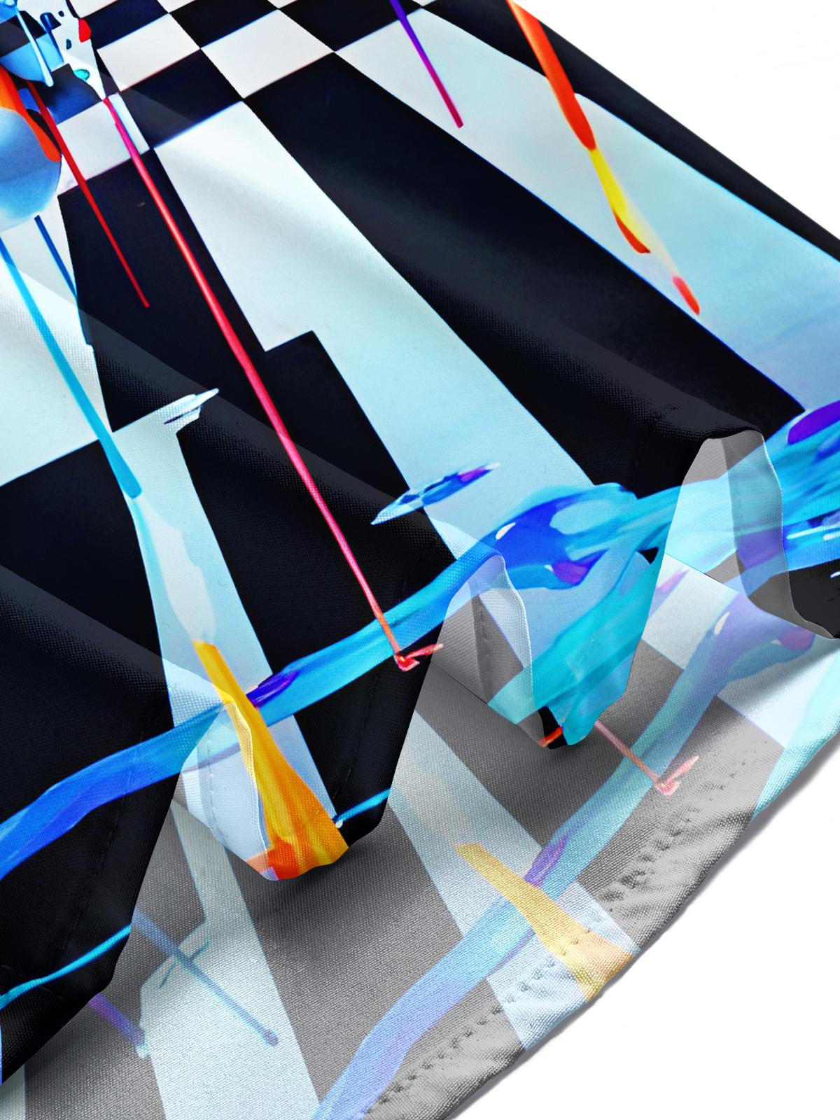 Colorful Tie-dye Art Face Stripes Checkered Men's Pocket Short Sleeve Shirts