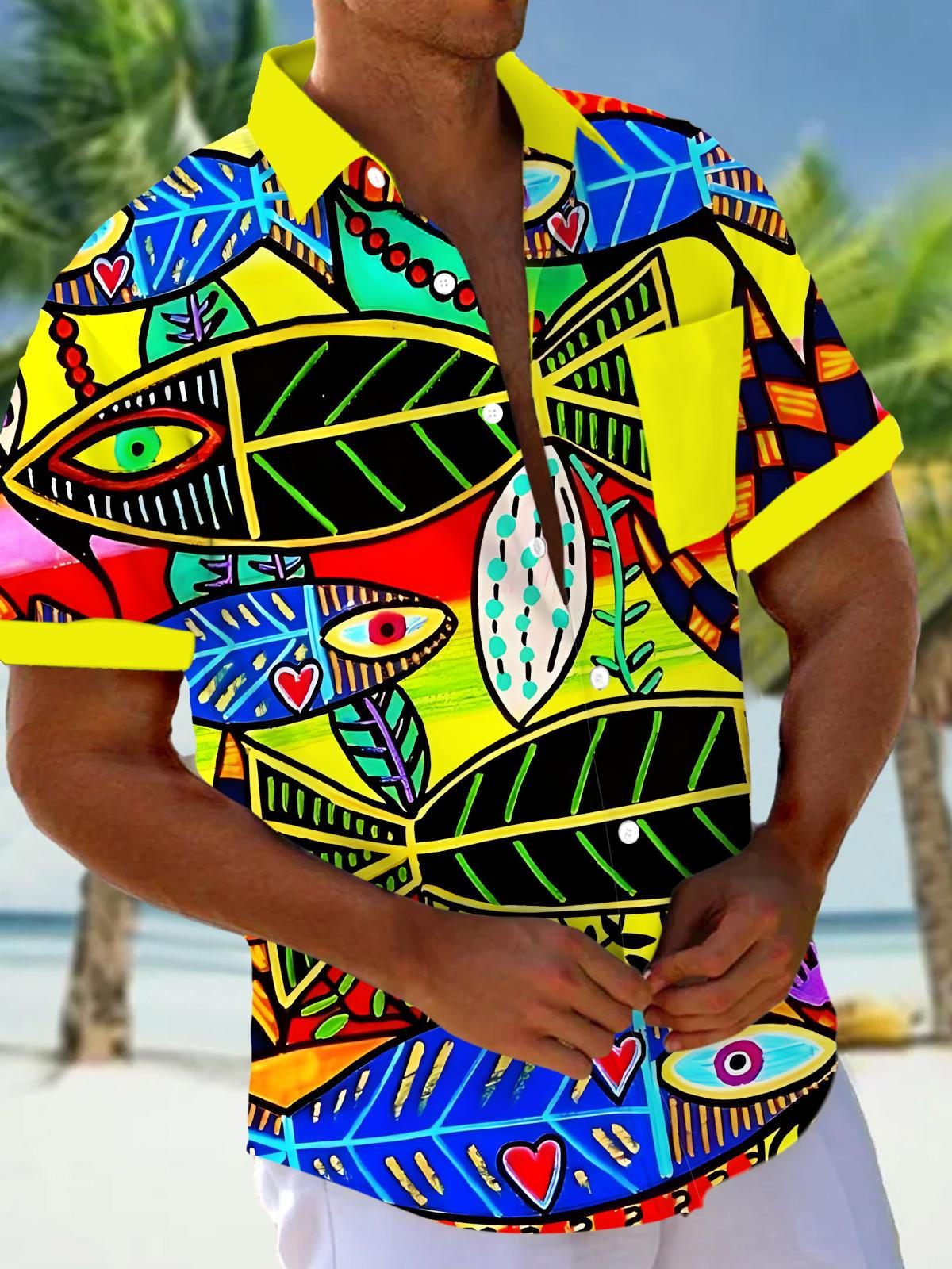 Art Fish Print Men's Pocket Short Sleeve Shirts