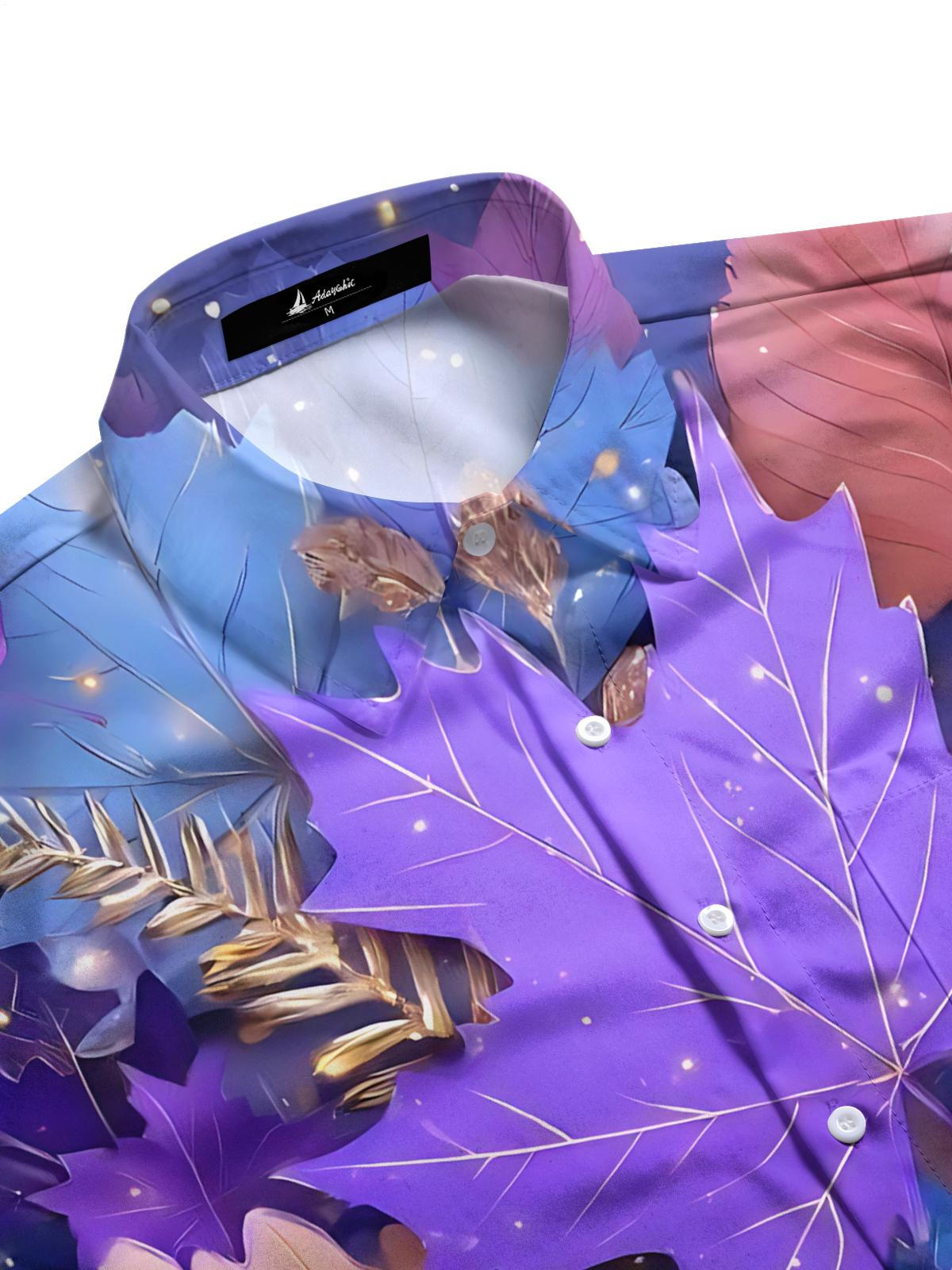 Leaf Print Men's Pocket Long Sleeve Shirts