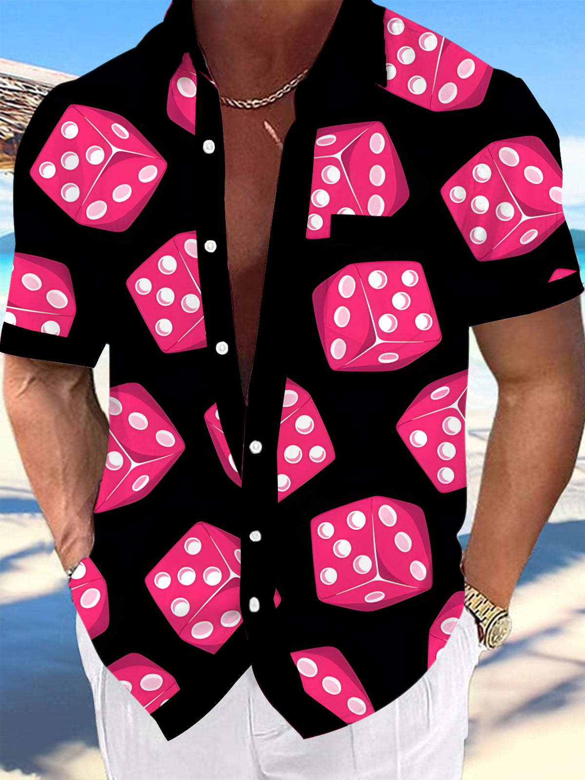 Dice Print Men's Pocket Short Sleeve Shirts